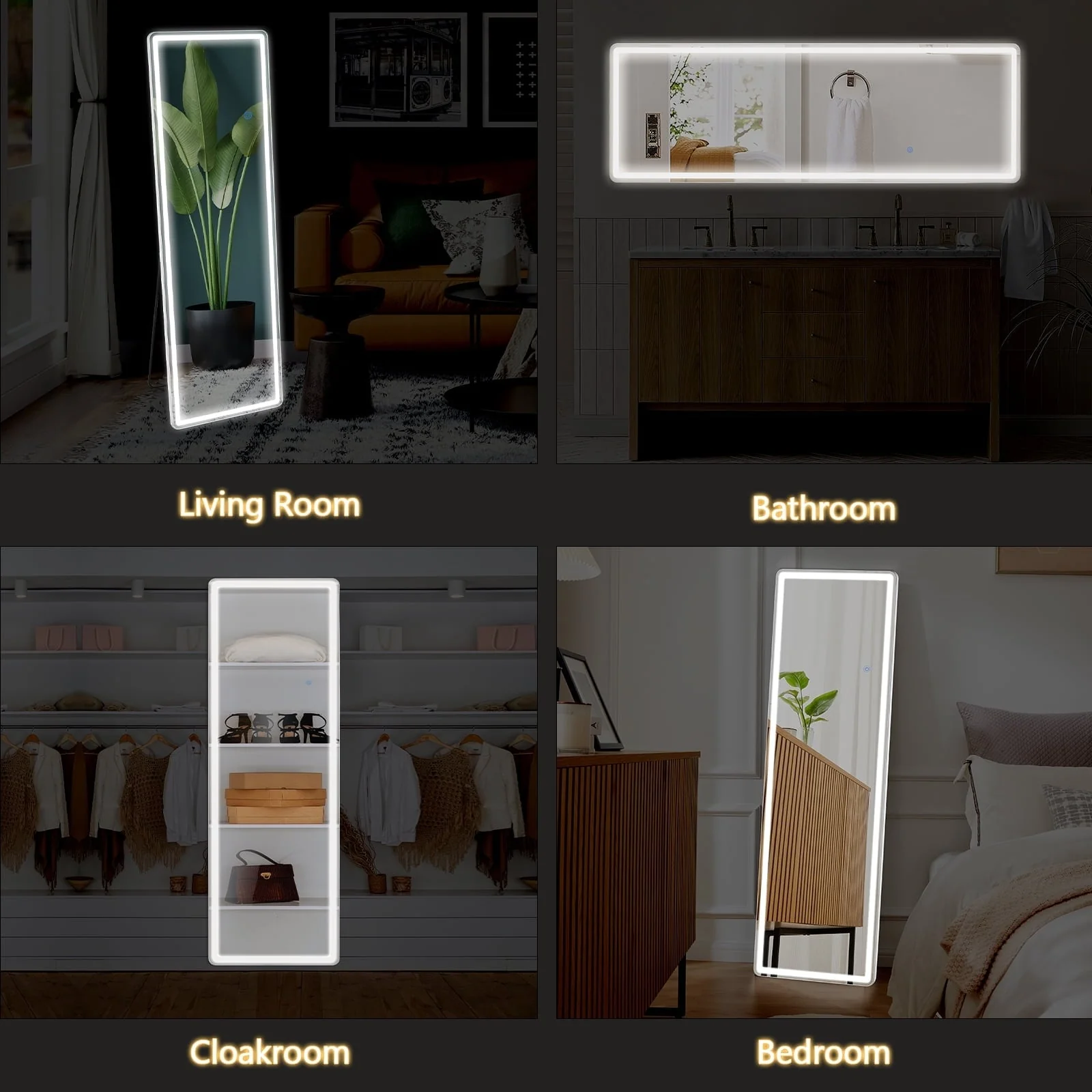 64 x 21 Inch Full Length LED Floor Mirror with Stand, Wall Mounted Full Body Mirror - Image 3