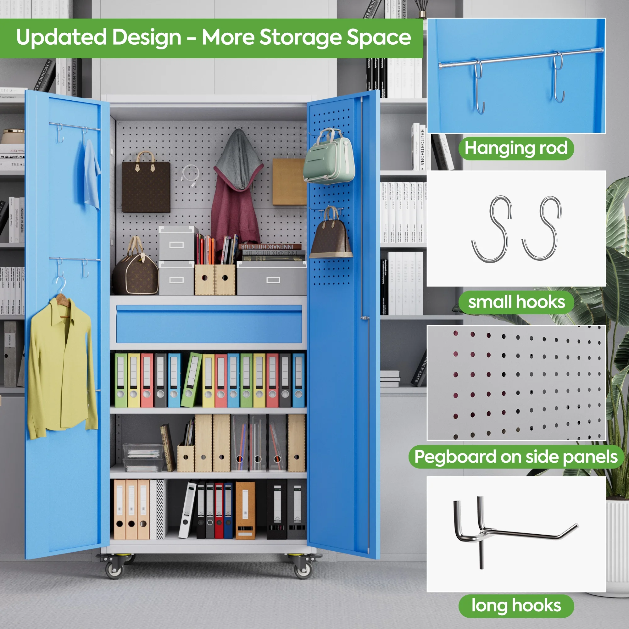 SUPEER 71" Metal Storage Cabinets with Wheels and Pegboards, Industrial Cabinet with 2 Drawers and 2 Adjustable Shelves,, Assembly Required - Image 114