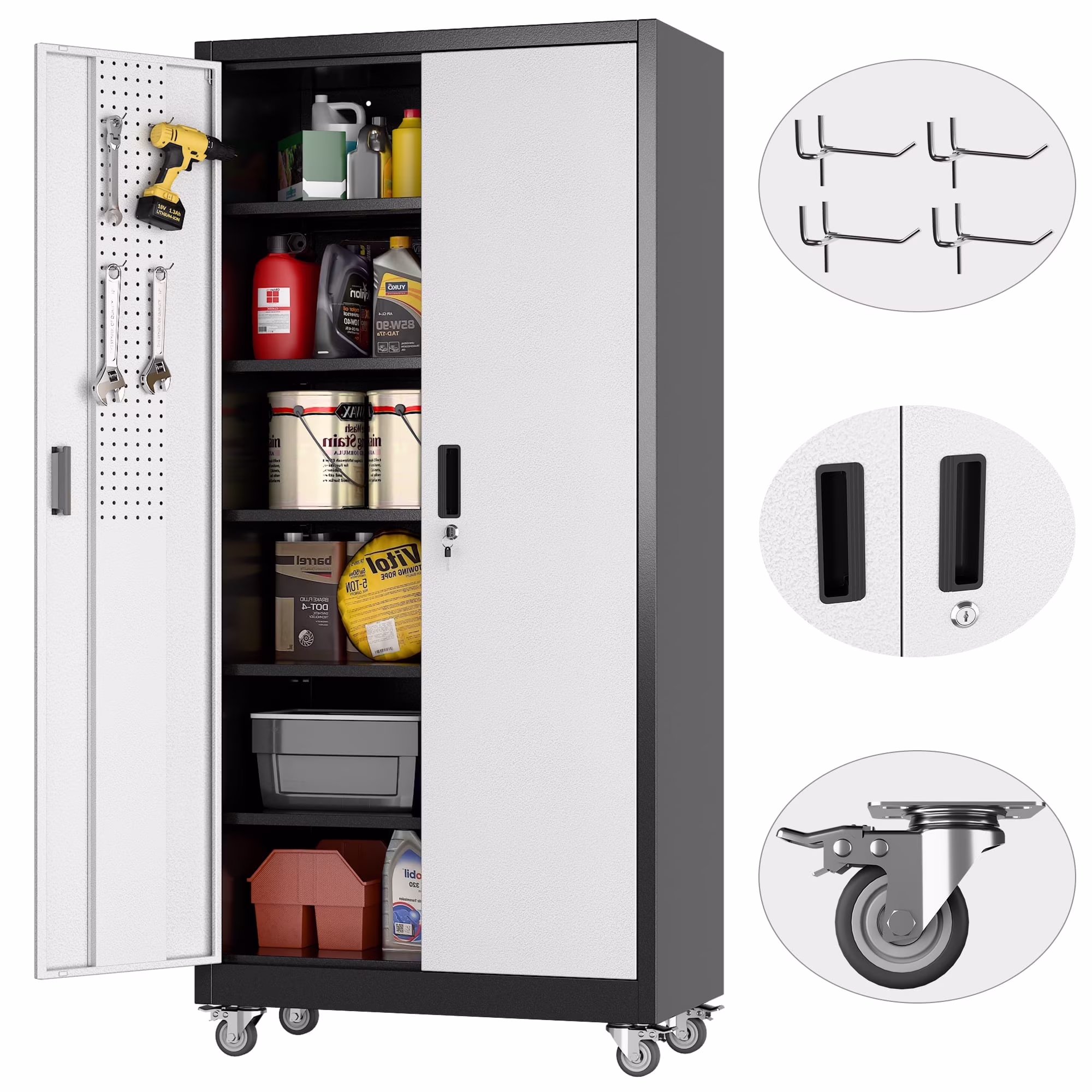 Gaeanet Rolling Tool Storage Cabinet with 5 Adjustable Shelves and Pegboard,Metal Garage Storage Cabinet with Wheels for Garage Home Office Utility Room,71" H-32" W-16" D,Required Assembly, Black - Image 33