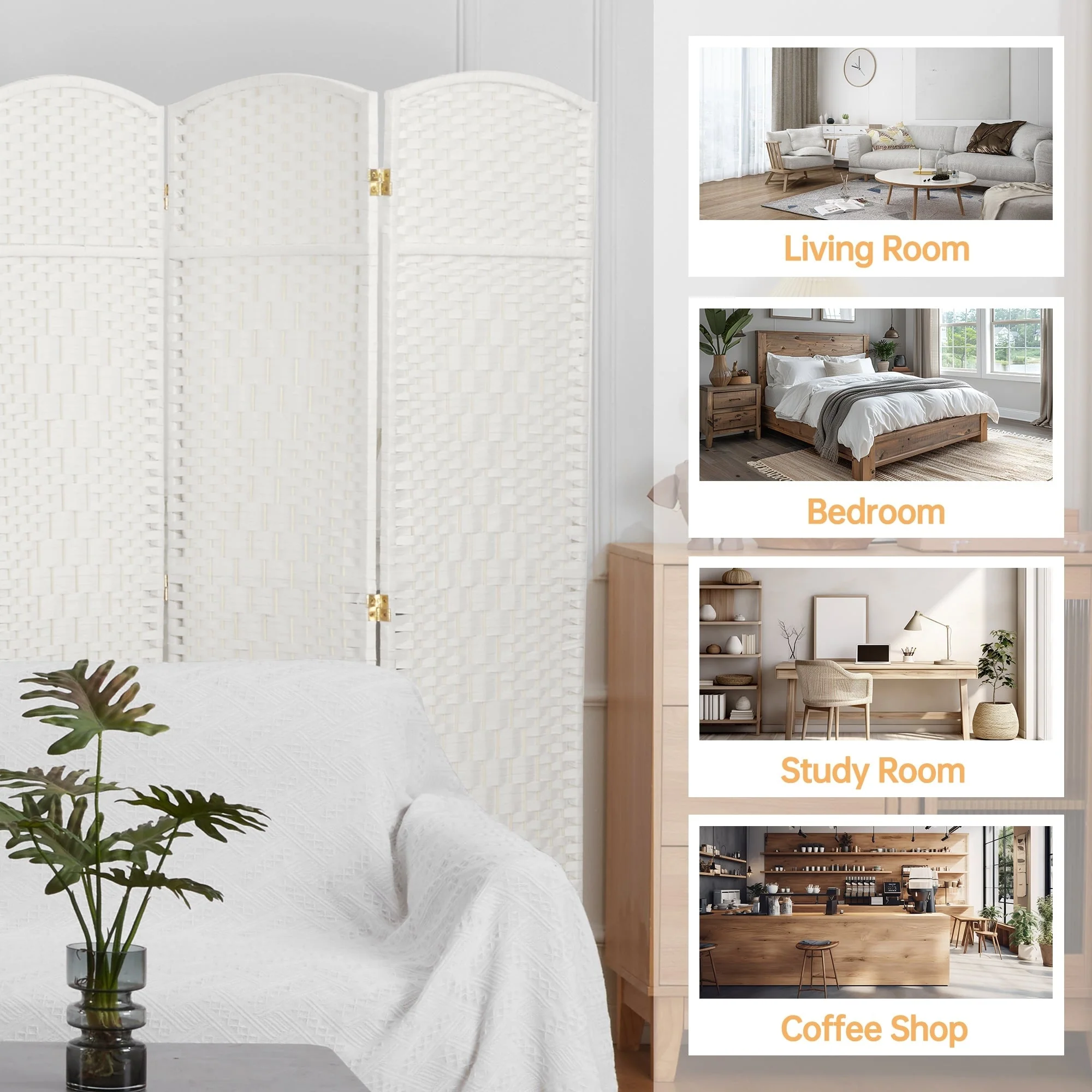 6 FT Tall Woven Fiber Room Divider, Freestanding Folding Privacy Screen - Image 14