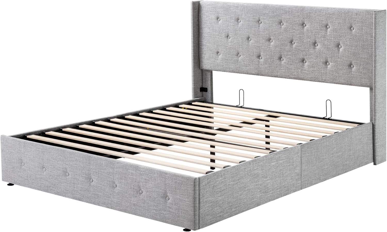 Queen Size Lift Up Storage Bed with Wingback Headboard, Upholstered Platform Bed Frame with Hidden Storage - Image 169