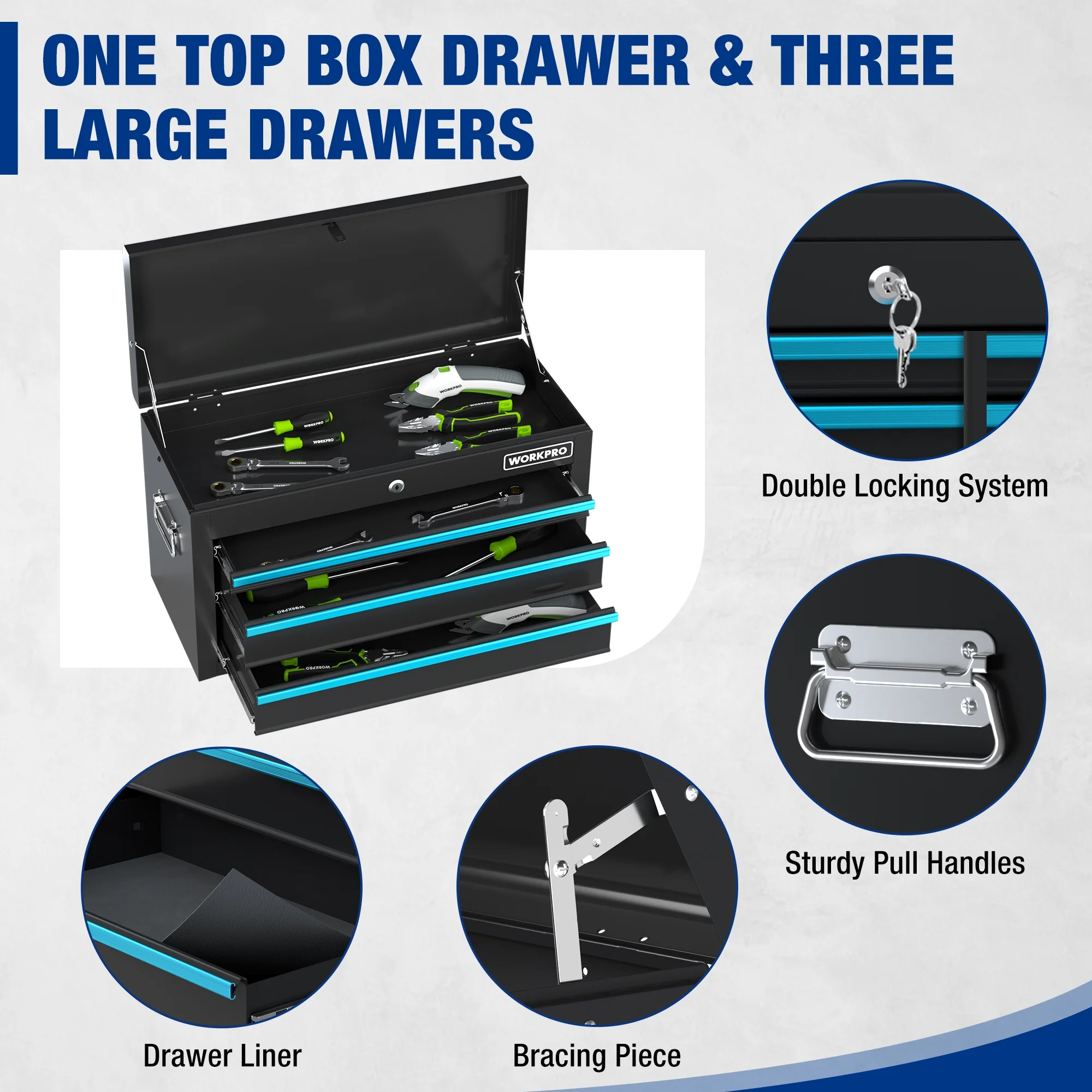 WORKPRO 24.5 inch 5-Drawer Rolling Tool Chest, Sliding Metal Drawer Rolling Tool Storage Cabinet, Removable Toolbox Organizer for Workshop, Garage - Image 7