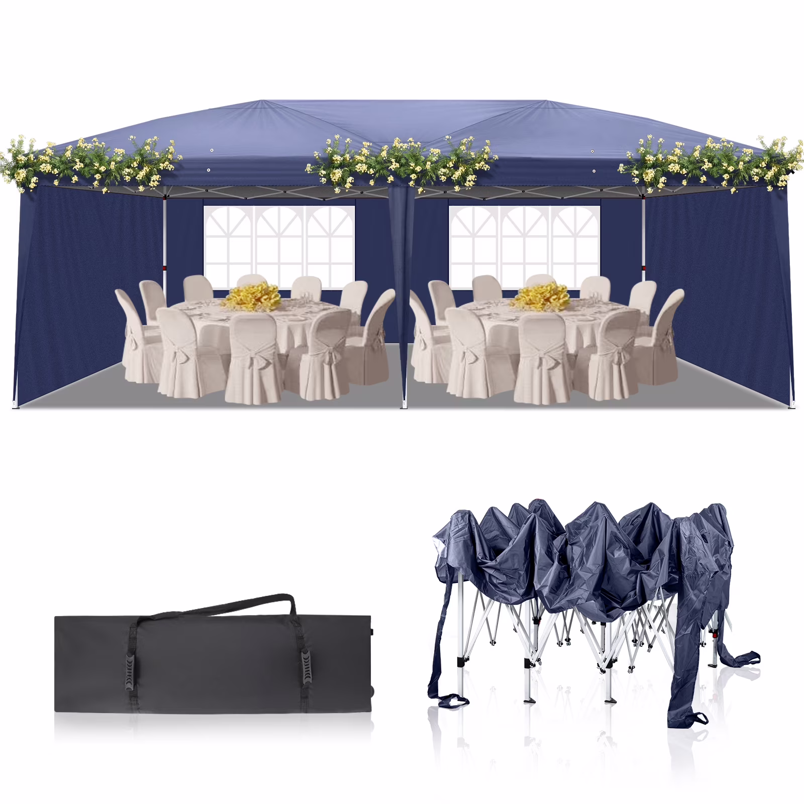 UBesGoo Ez Pop Up Patio Canopy Tent Gazebo Outdoor Party with 6 Sidewalls 10 x 20 ft Blue - Image 3
