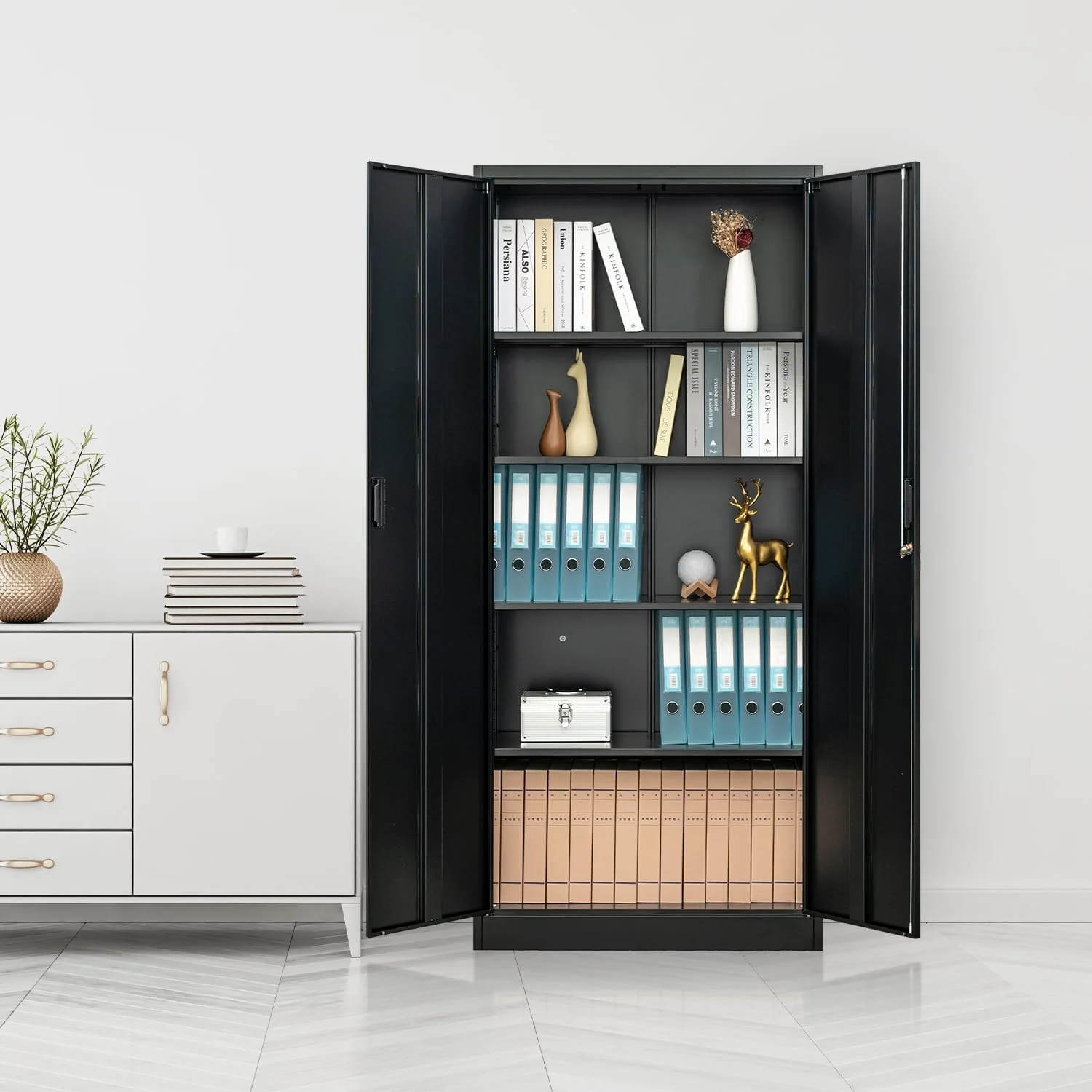 Metal Storage Cabinet, Garage Metal Cabinet with Doors, Adjustable Shelf Height & Steel Lockable Storage Cabinet, Tool Cabinets for Office, Home, Gym, School and Kitchens - Image 8