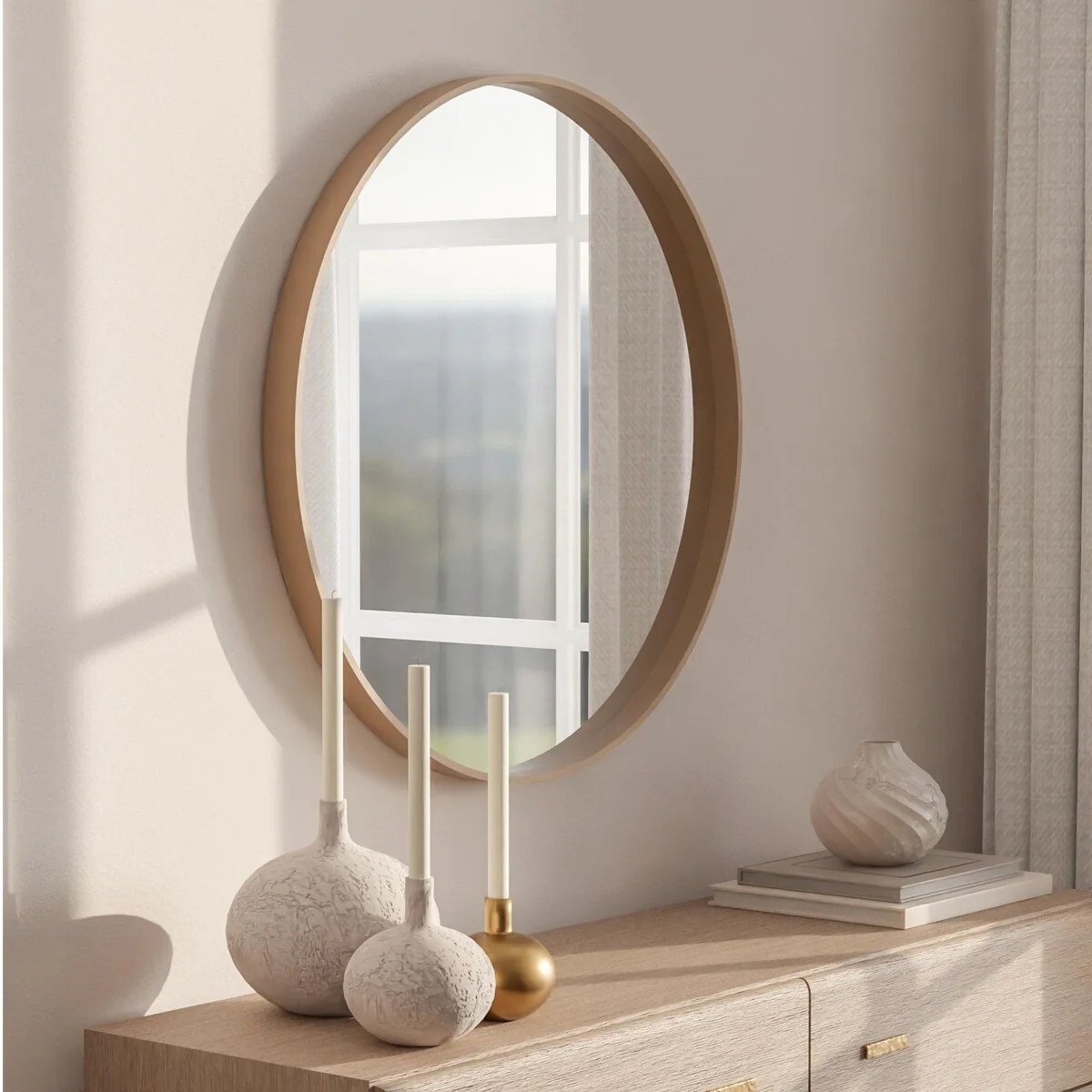 Classic Farmhouse Round Wall Mirror, Wooden Frame Decorative Accent Mirror for Living Room, Bedroom and Entryway - Image 47