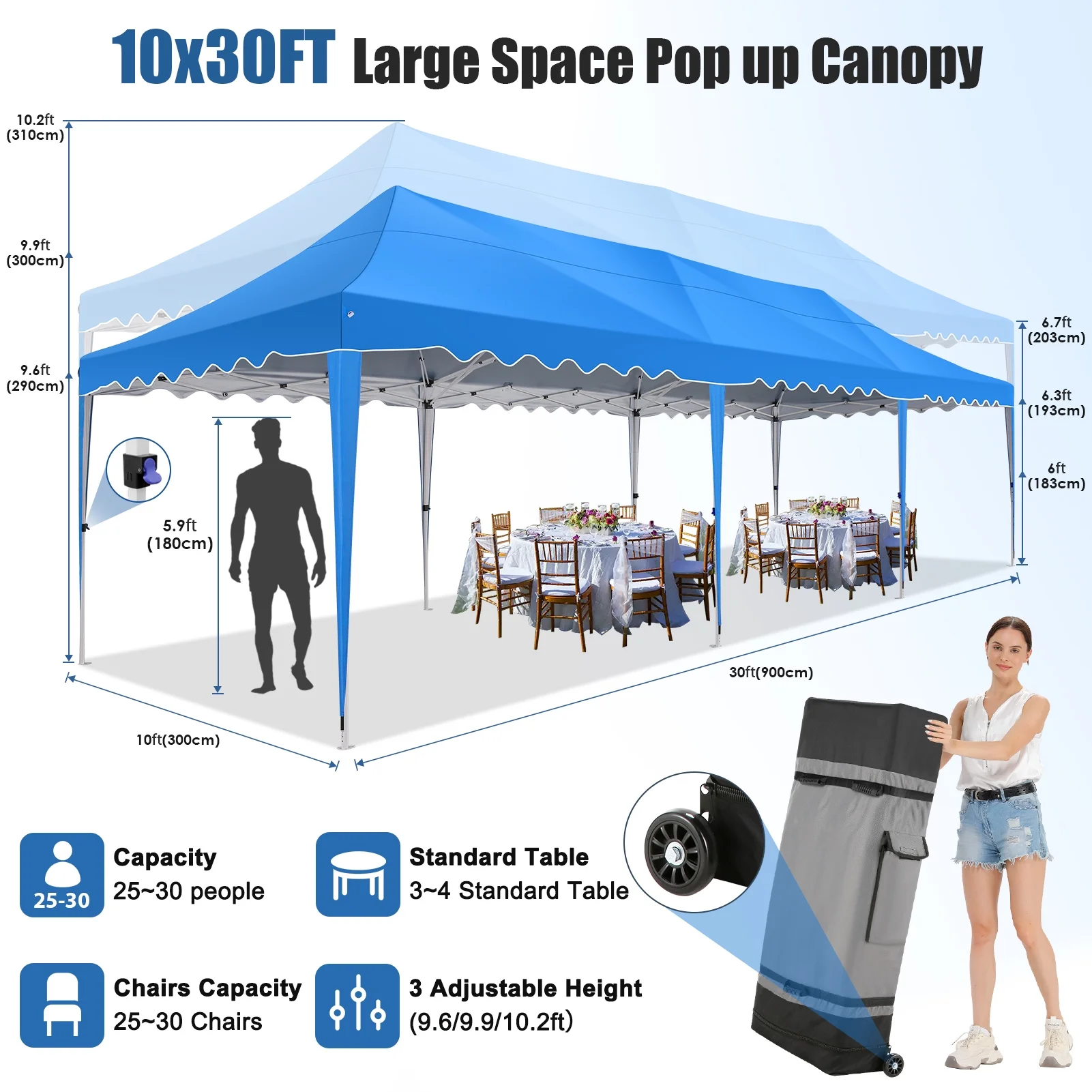 SANOPY 10' x 20' Pop up Canopy Party Tent with 6 Removable Sidewalls, Wave Eave Outdoor Waterproof Patio Gazebo Tent with Carry Bag, Backyards Camping Picnics, Black - Image 34