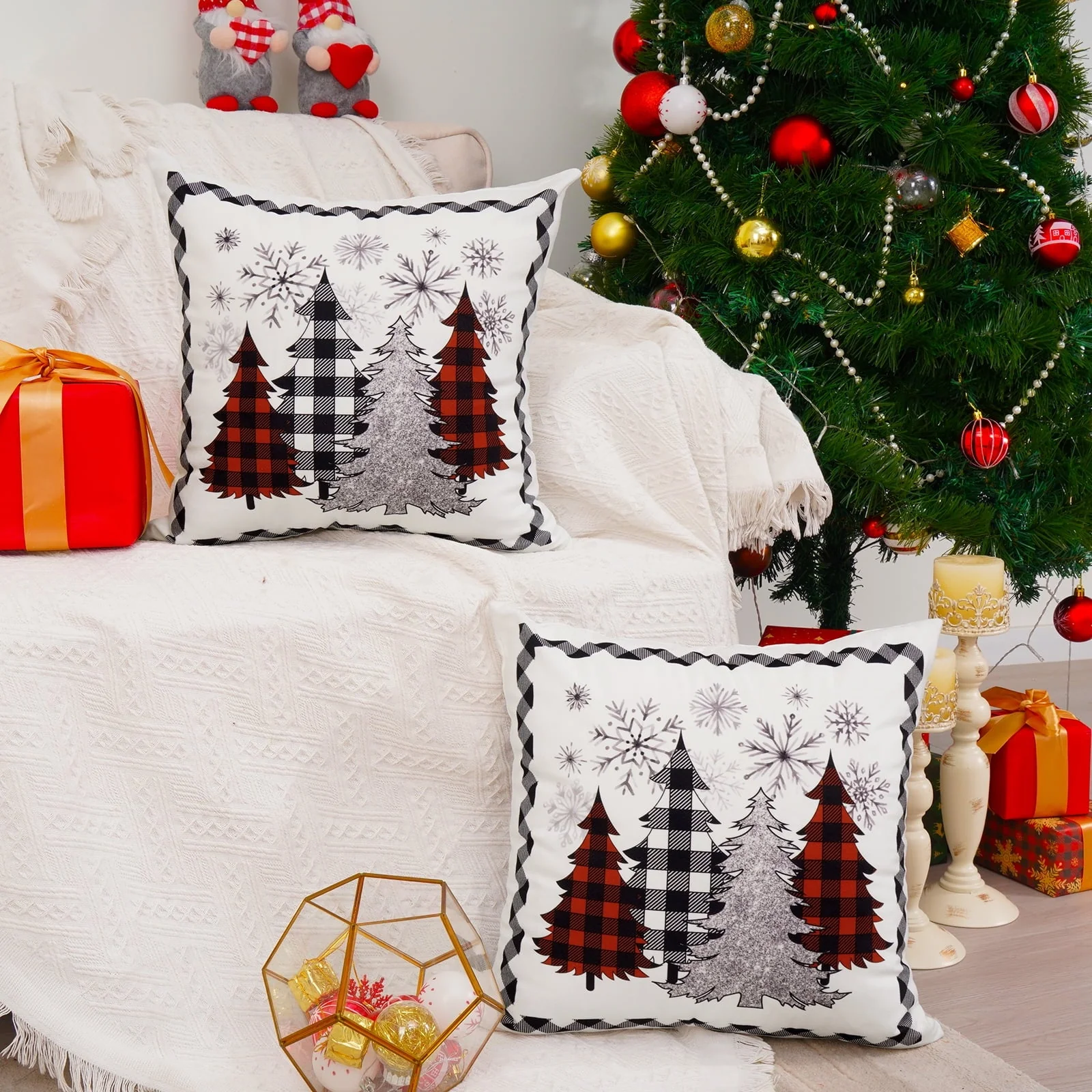 BLEUM CADE Christmas Pillow Covers 18 x 18 inch Grey Snowflakes Christmas Tree Throw Pillow Covers Set of 2,Xmas Buffalo Plaid Cushion Cover Winter Holiday Decorative Pillow Cases - Image 6