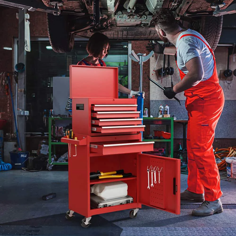 Demifill 2-in-1 Tool Chest and Cabinet with 5 Sliding Drawers, Large Storage Space and Detachable Design, Red - Image 5