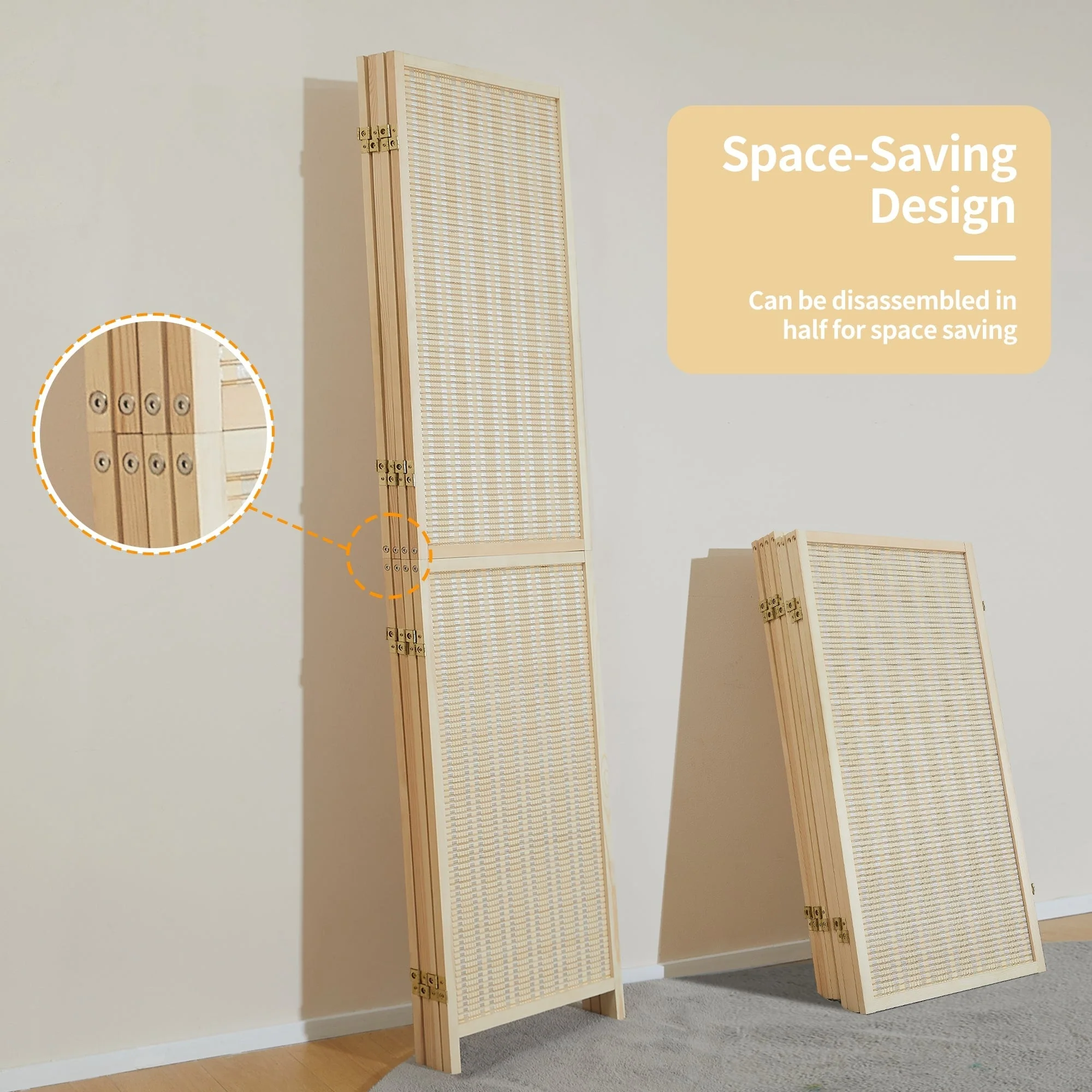 4-Panel Bamboo Folding Partition Screen 6FT Detachable Room Divider - Image 10