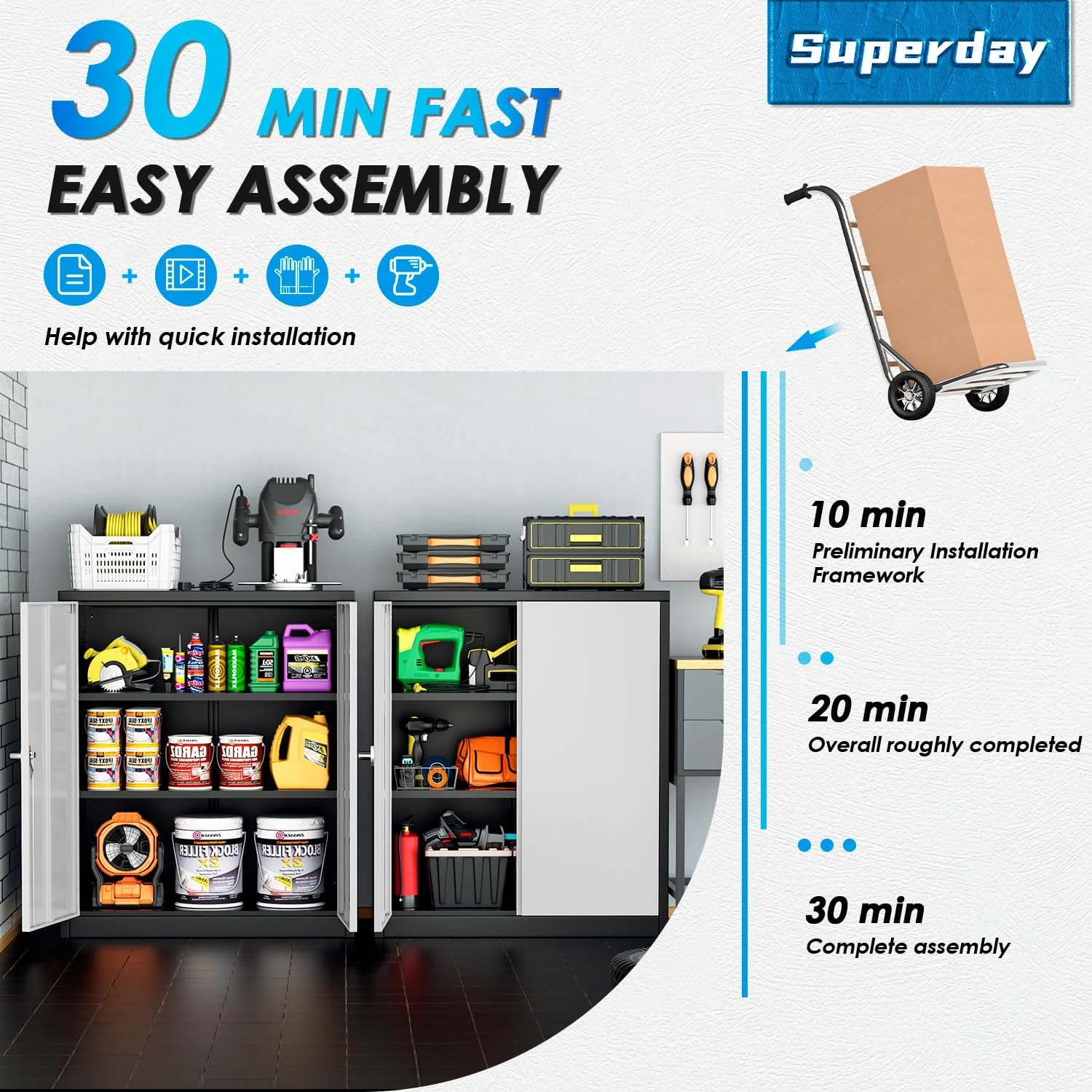 Superday Locking Metal Storage Cabinet with 2 Drawers, Lockable Garage Storage Cabinet with Locking Doors and Adjustable Shelves, Tool Cabinets for Home Office, School, Etc - Image 25