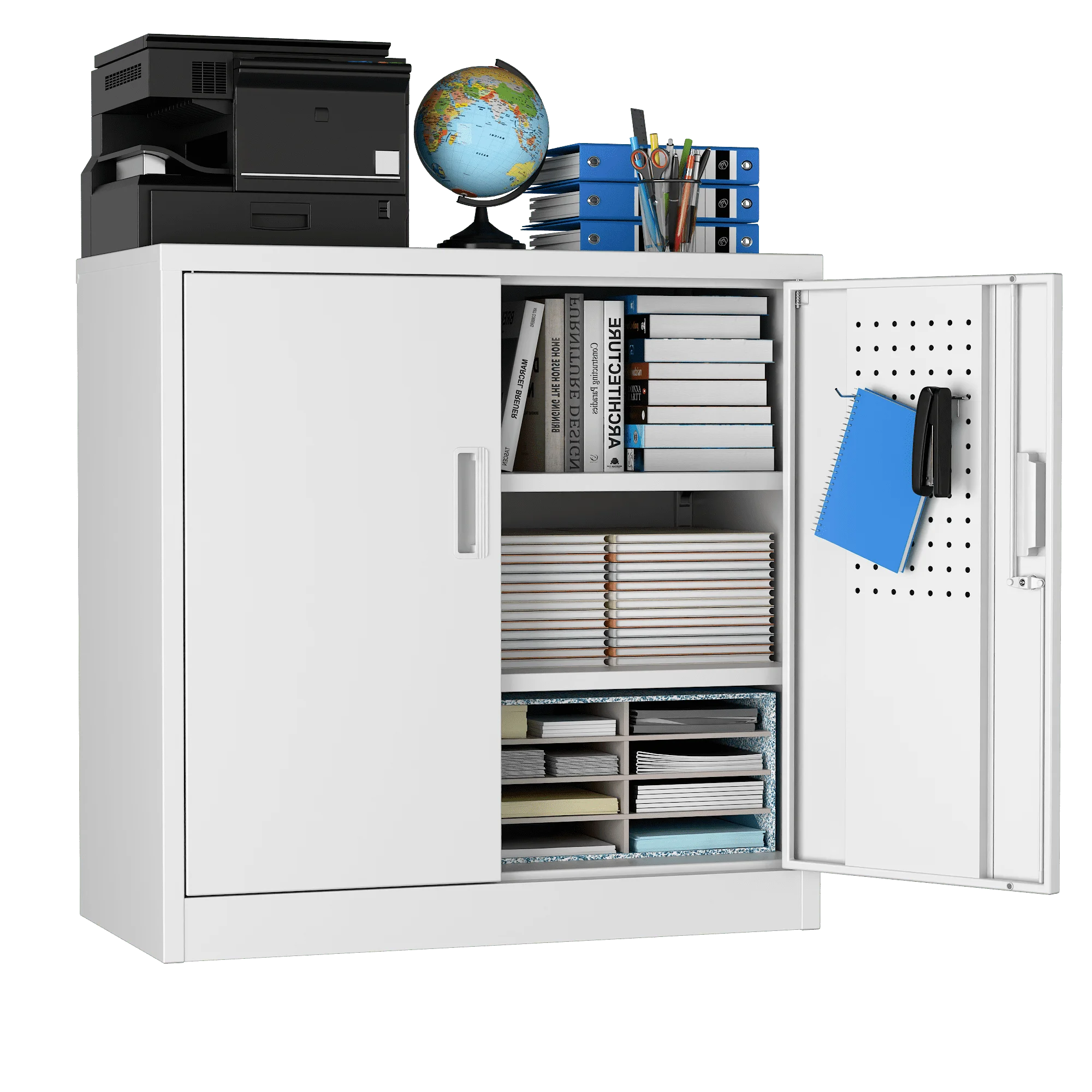 GAEANET 2 Door Metal Storage Cabinet with 5 Adjustable Shelves &Pegboard, 71" H-32" W-16" D Locking Steel Garage Cabinet, for Garage,Office,Home,Gym,School, File Cabinet,Assembly Required, Black - Image 3