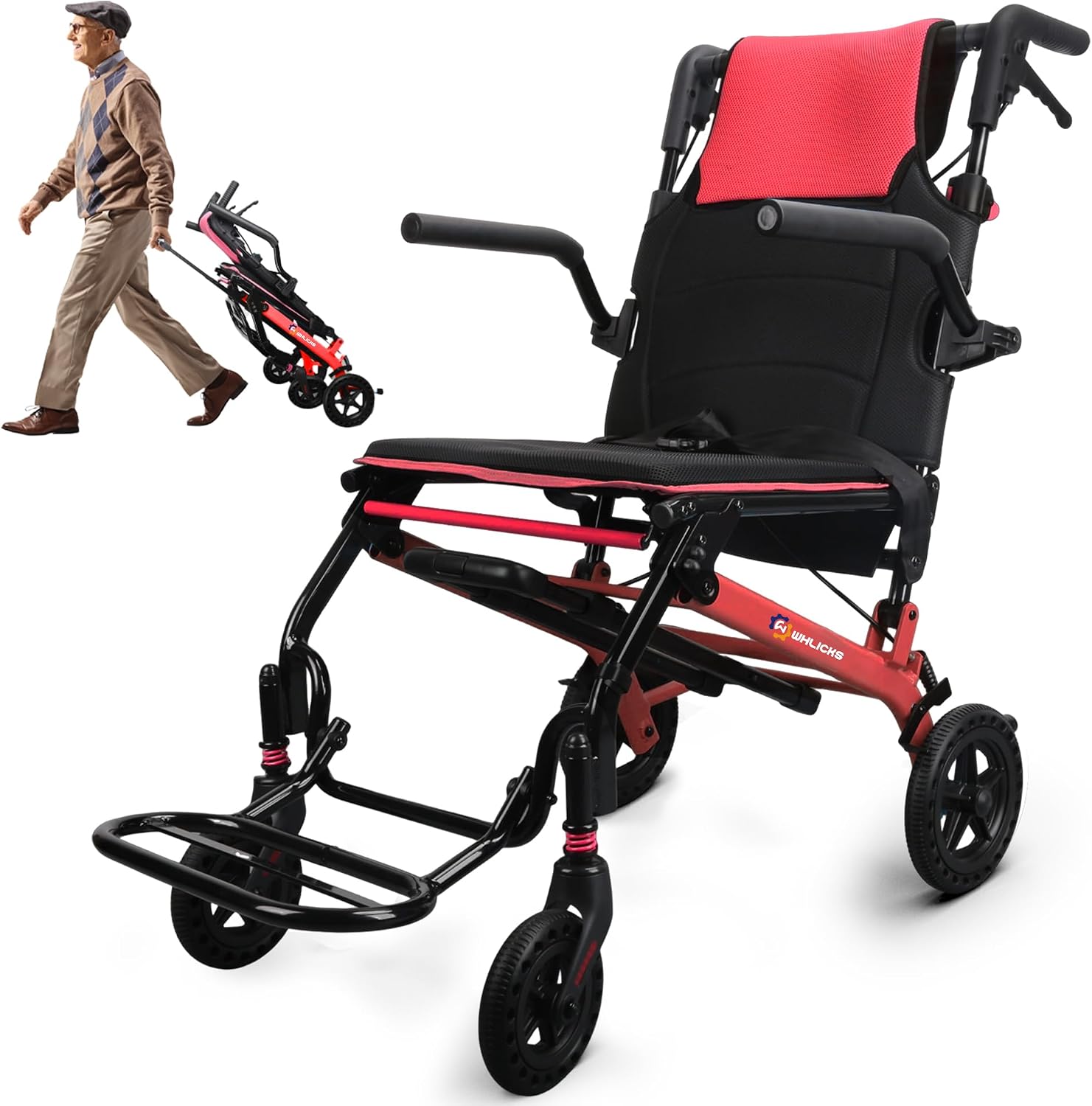 Wheelchairs for Adults Transport Chair Lightweight Foldable with Telescopic Handle,17" Width Compact Portable Folding Travel Wheel Chairs for Seniors - Image 4