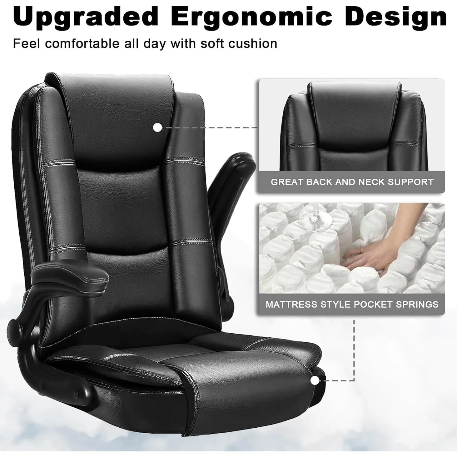 Big and Tall Ergonomic Office Chair, High Back Leather Executive Computer Chair with Padded Flip-Up Arms - Image 13