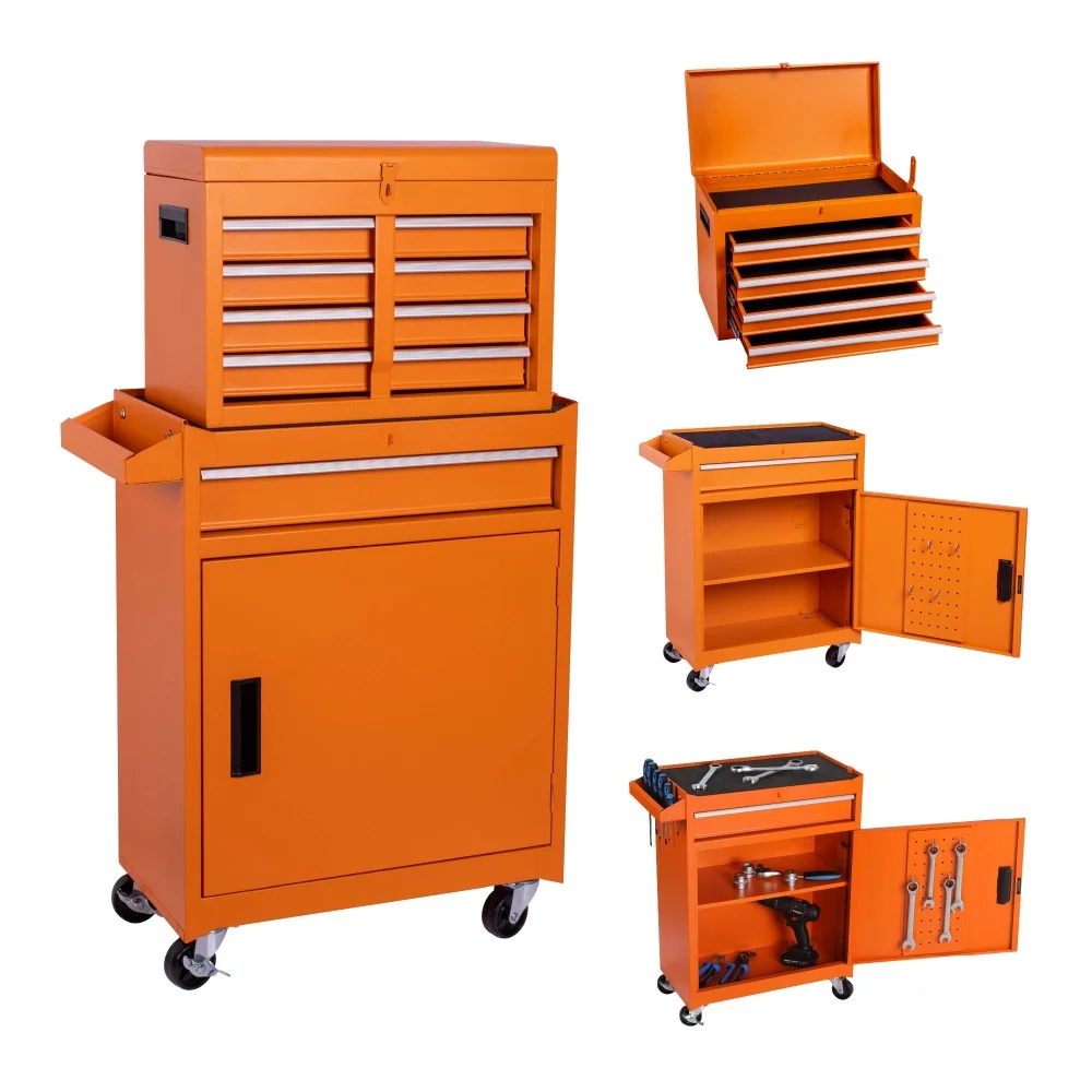 5-Drawer Rolling Tool Chest, 2 in 1 Detachable Tool Box with Lockable Wheels, Adjustable Shelf, and Liner for Garage and Workshop Storage (Yellow) - Image 11