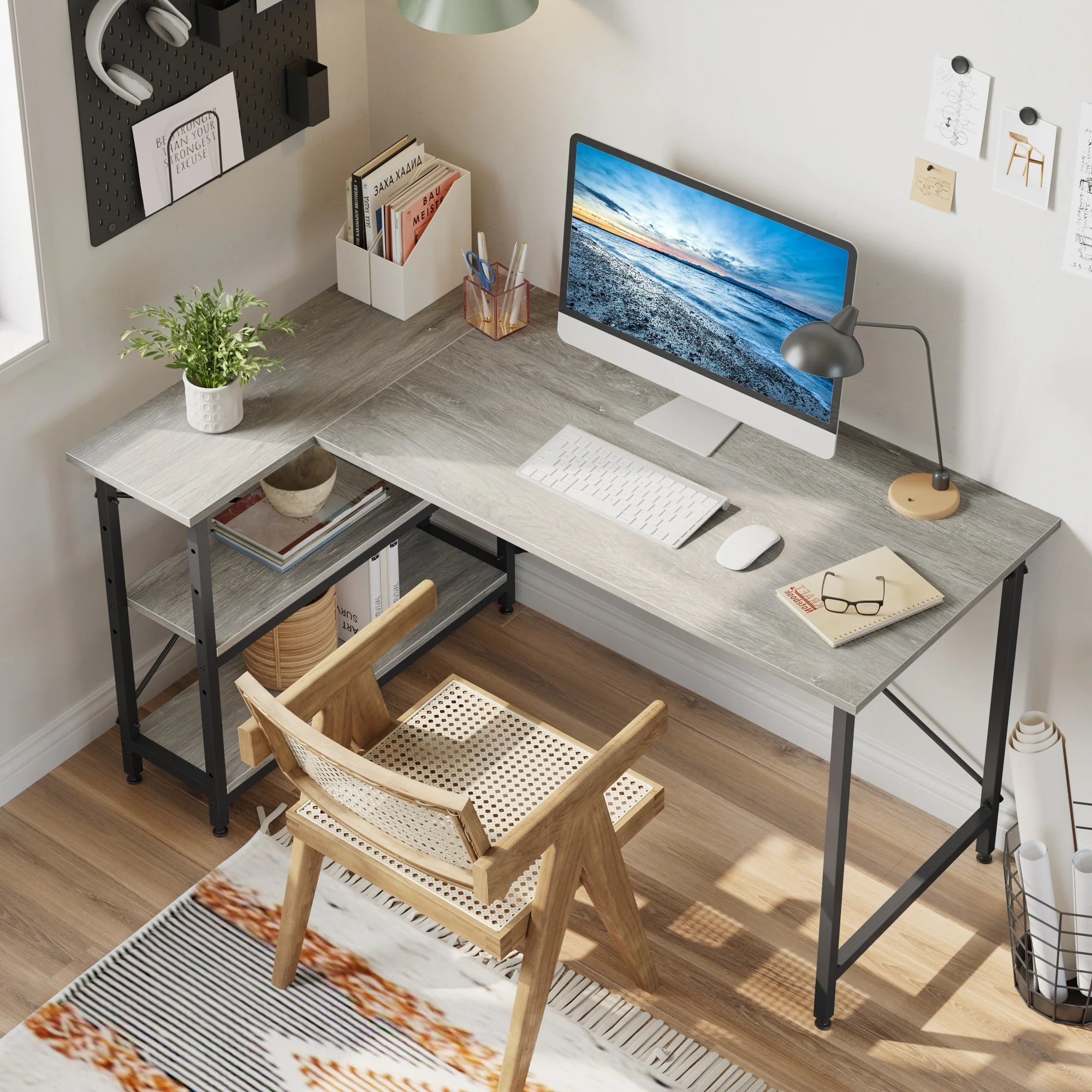 Small L Shaped Computer Desk with Storage Shelves, Compact Corner Workstation for Home Office and Study - Image 9