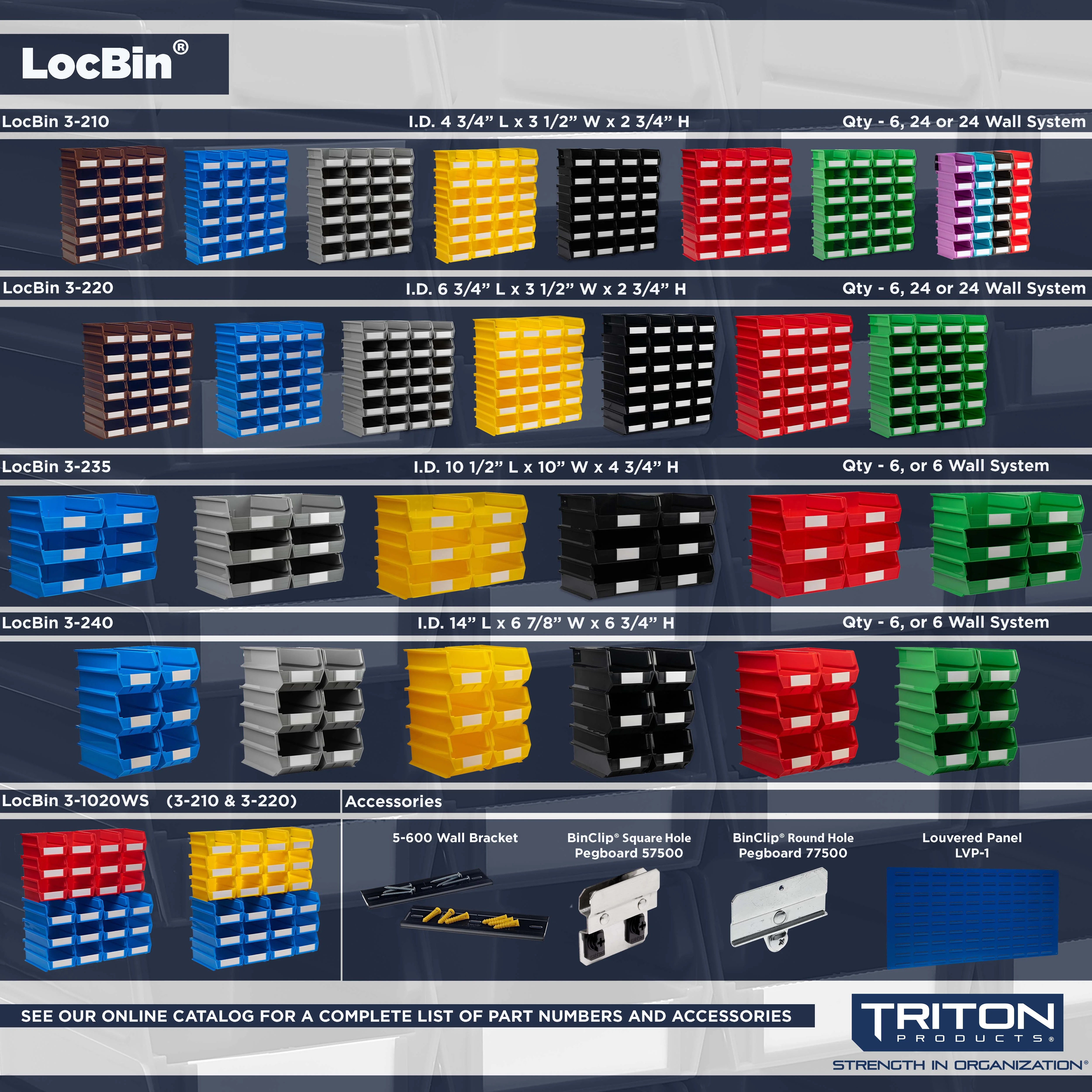 Triton Products LocBin 8-Piece Wall Storage Unit with 14-3/4"L x 8-1/4"W x 7"H Interlocking Poly Bins, 6ct, Wall Mount Rails 8-3/4"L with Hardware, 2pk Organizers - Image 7