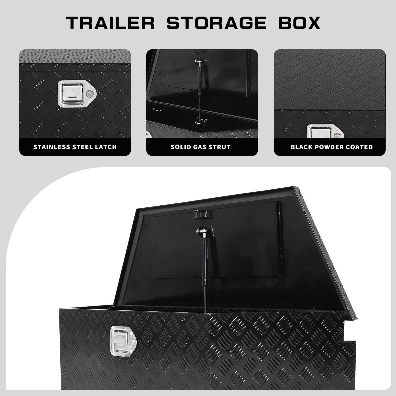 39 inch Trailer Tongue Box,Aluminum Trailer Tool Box for Storage,Trailer Box w/Lock and Keys,Heavy Duty Waterproof Black Box - 39 X 15 X 12 inch - Image 5