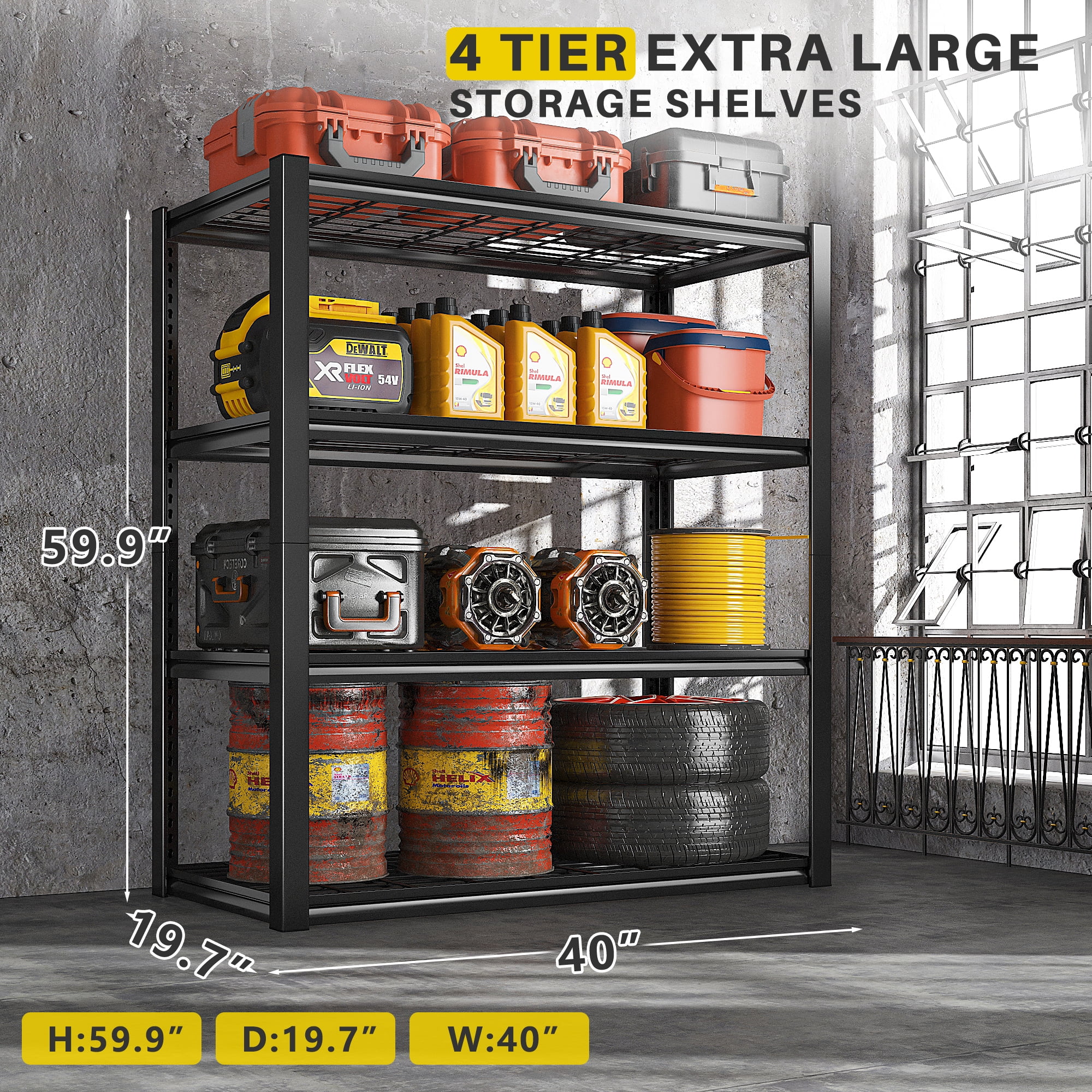 REIBII 2200LBS Garage Shelving Units Heavy Duty Adjustable Metal Shelving 4 Tier Storage Shelves,39.4" W x 19.7" D x 59.9H - Image 5