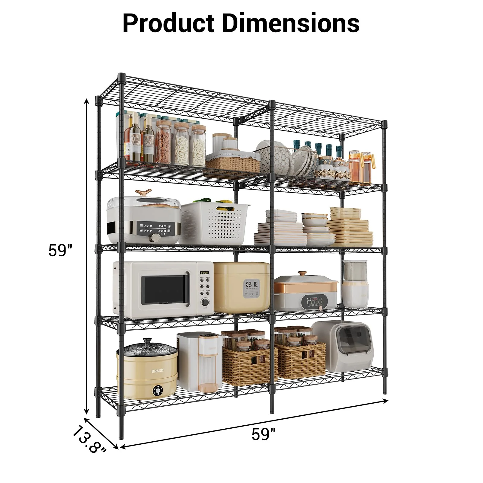 TROPOW 5 Tier Wire Shelving Garage Shelving Heavy Duty Adjustable Garage Shelves, Storage Rack for Storage Warehouse Pantry Closet, Basement Pantry Utility Storage Shelves, 59" W X59 H X 13.8" D - Image 6