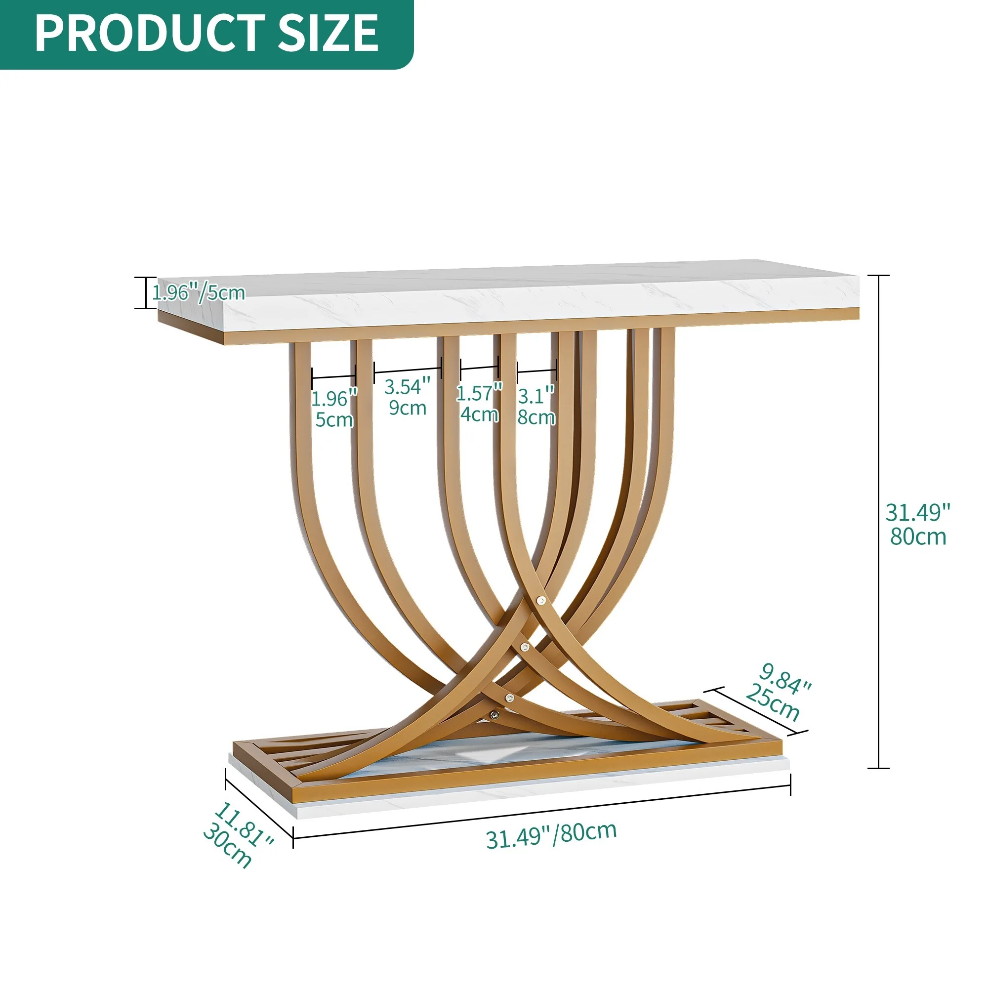 Modern Gold Console Table with Marbled Top, Sofa Table for Entryway and Hallway - Image 26