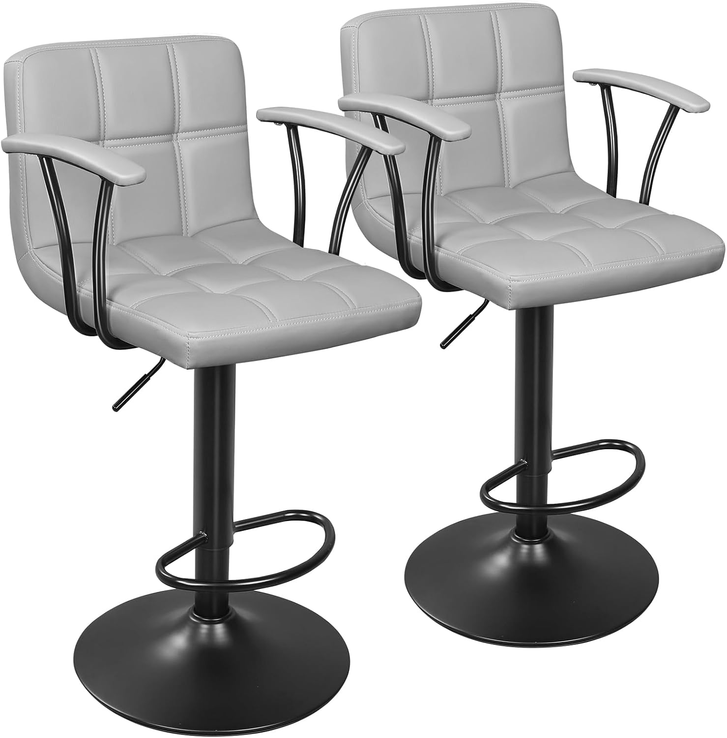 Bar Stools Set of 2, PU Armrest Adjustable Swivel Barstools with Back,Black - Image 2