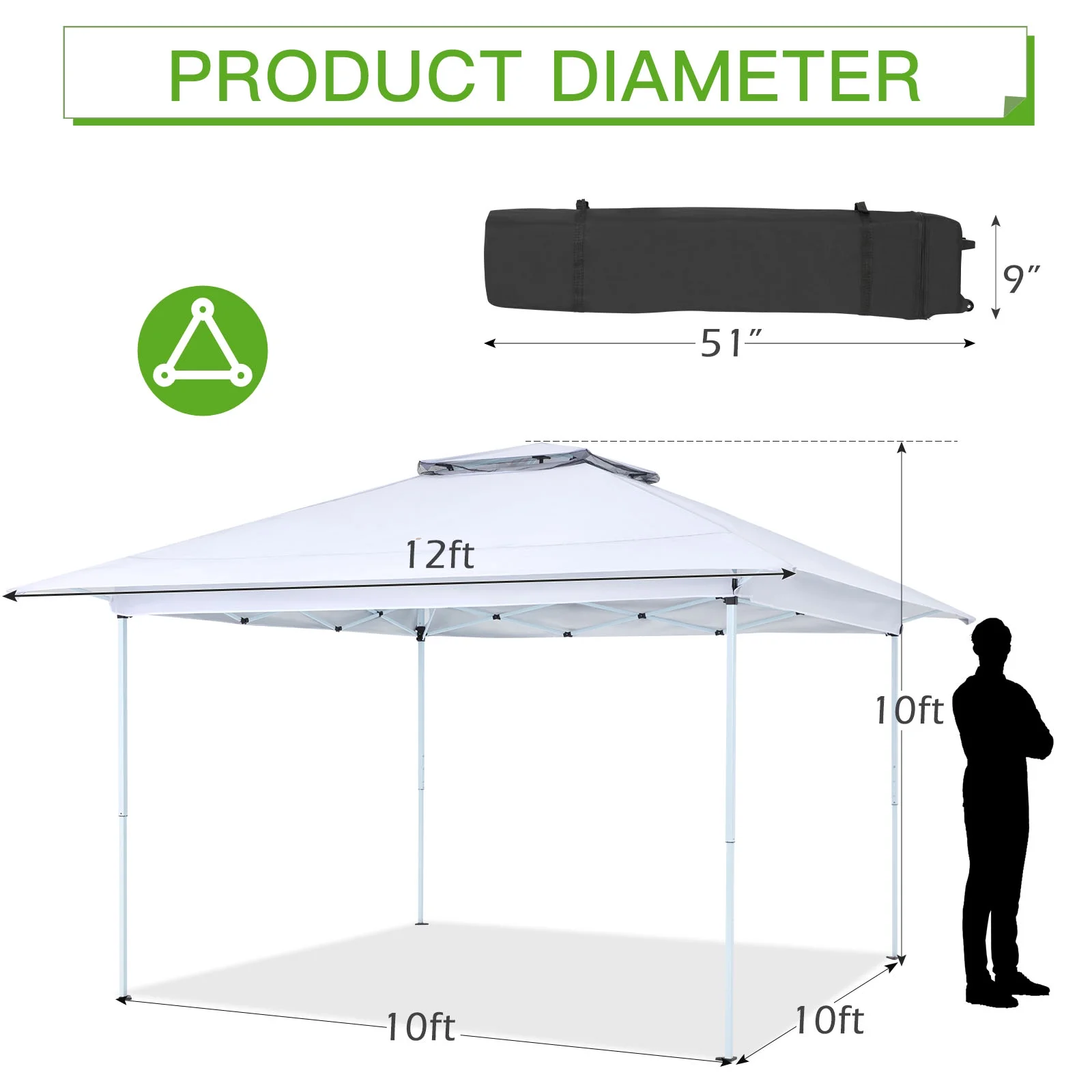 AVAWING 12x12 ft Outdoor Pop-up Canopy Party Tent Easy Setup Patio Wedding Tent, Khaki - Image 15