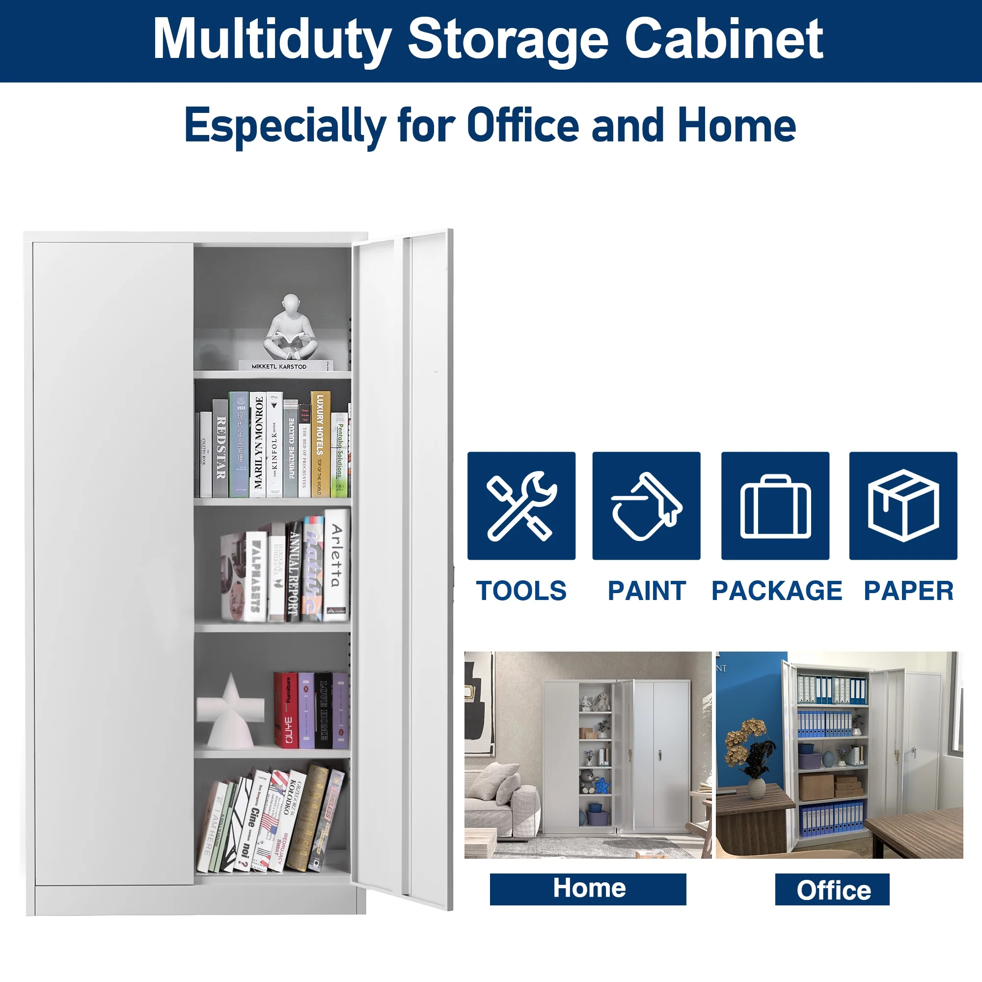 Aobabo Metal Storage Cabinet with Lock & Pegboard,Garage Storage Cabinet with 5 Adjustable Shelves,Tool Storage Cabinets for Home Office Garage,Assembly Required,Black - Image 31