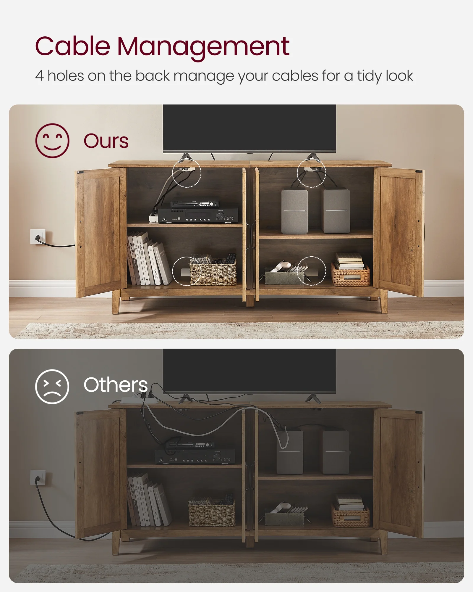 Buffet Cabinet Sideboard Storage Cabinet with Adjustable Shelves for Living Room Rustic Walnut - Image 8