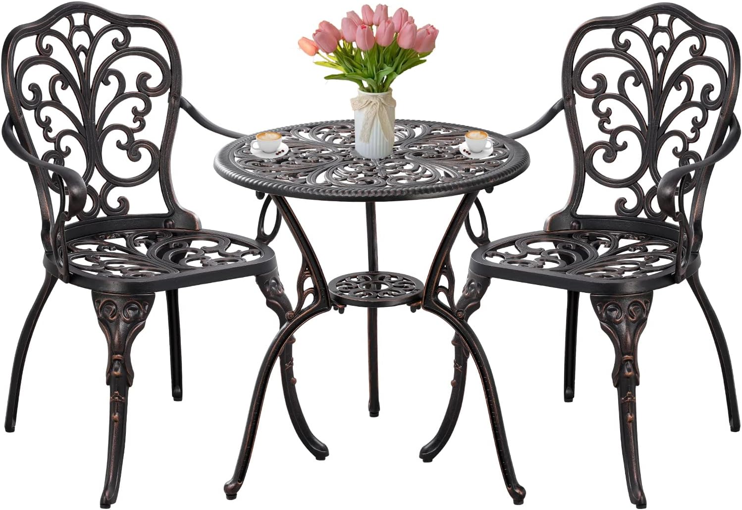 Patio Bistro Set 3 Piece Outdoor,Cast Aluminum Outdoor Bistro Table and Chair Set of 2 with 1.97" Umbrella Hole,All Weather Bistro Table Set for Front Porch Set(Butterfly Black) - Image 2