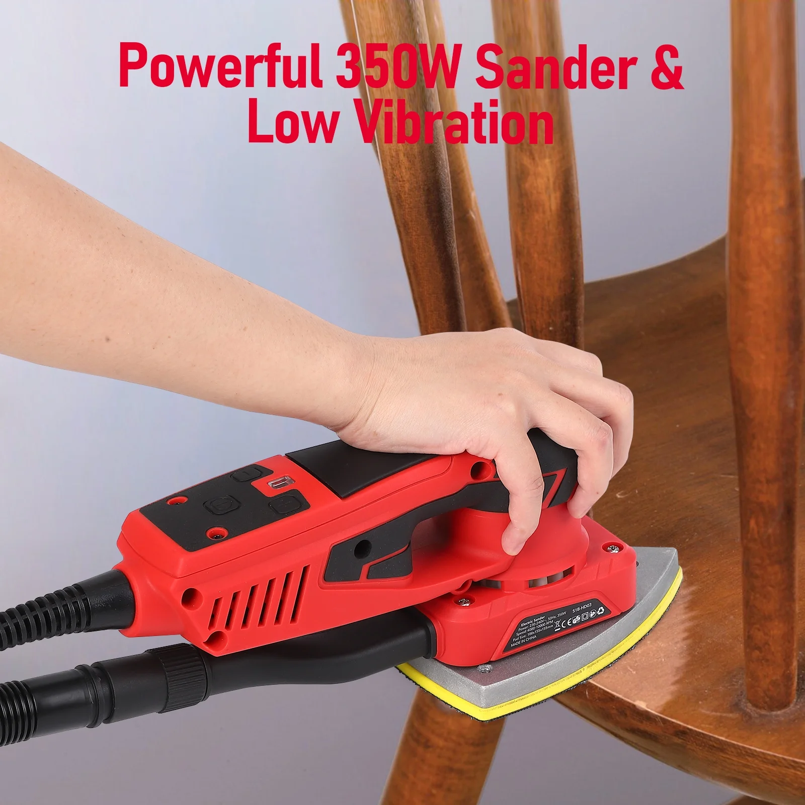 M optimized Electric Detail Sander with 12 Sanding Paper, 350W Brushless Motor Mouse Sander, Powerful & Low Vibration, 10000 RPM, for Wood Working, Polishing, Carpentry - Image 4