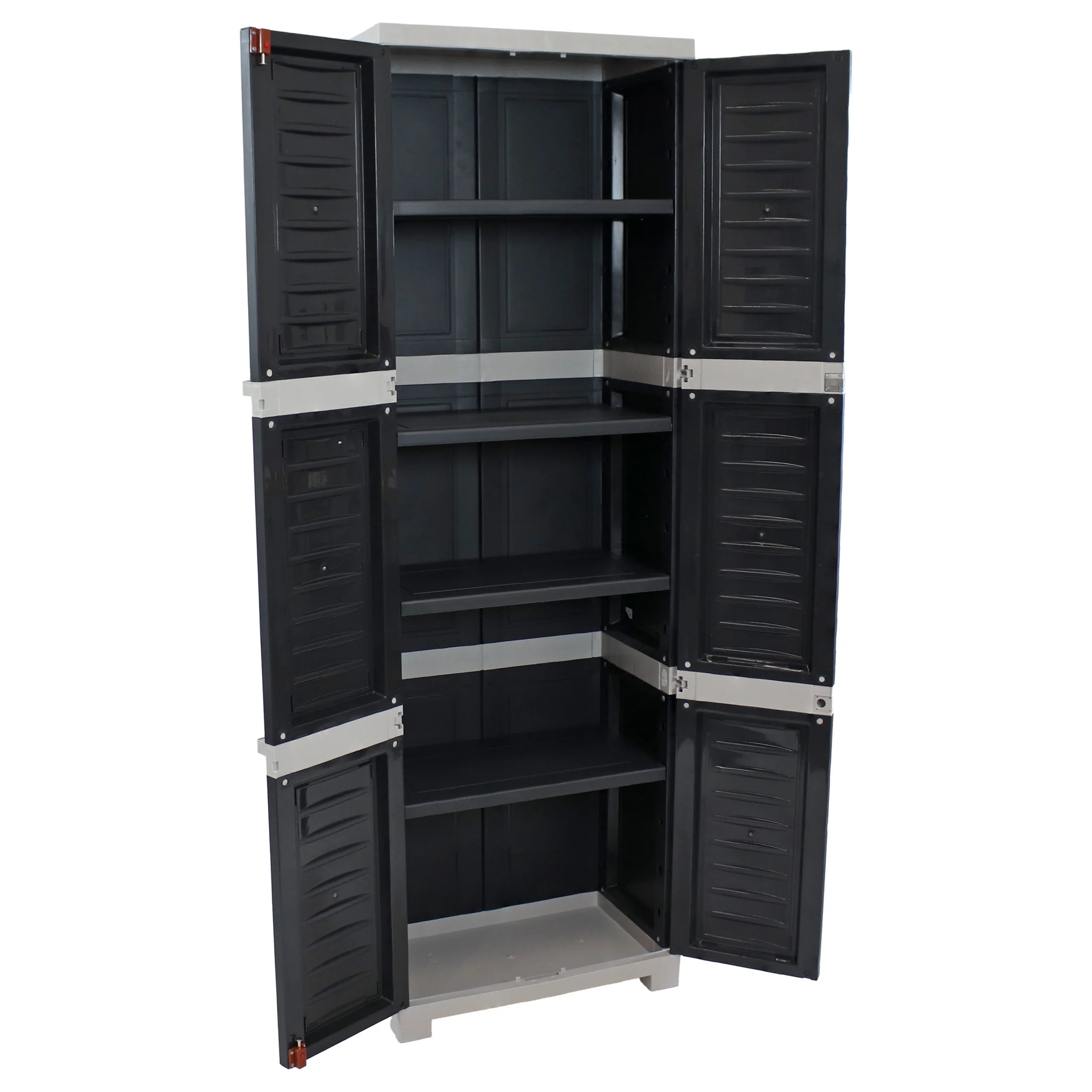 Sunnydaze Lockable Adjustable 72" Plastic 4-Shelf Freestanding Garage Storage Cabinet, Charcoal with Gray Trim - Image 9