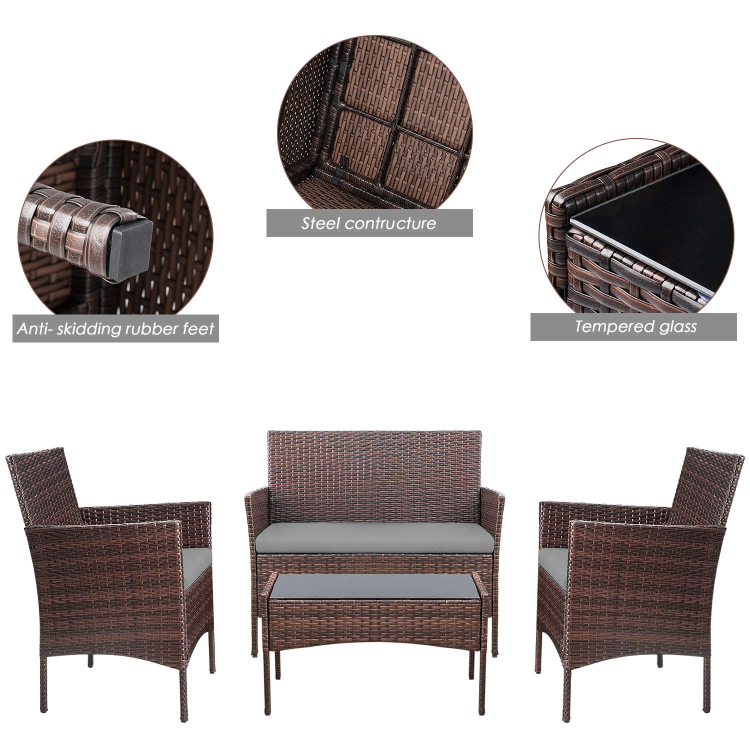 4-Piece Outdoor Patio Furniture Set, Rattan Wicker Chairs and Outdoor Seating Set - Image 21
