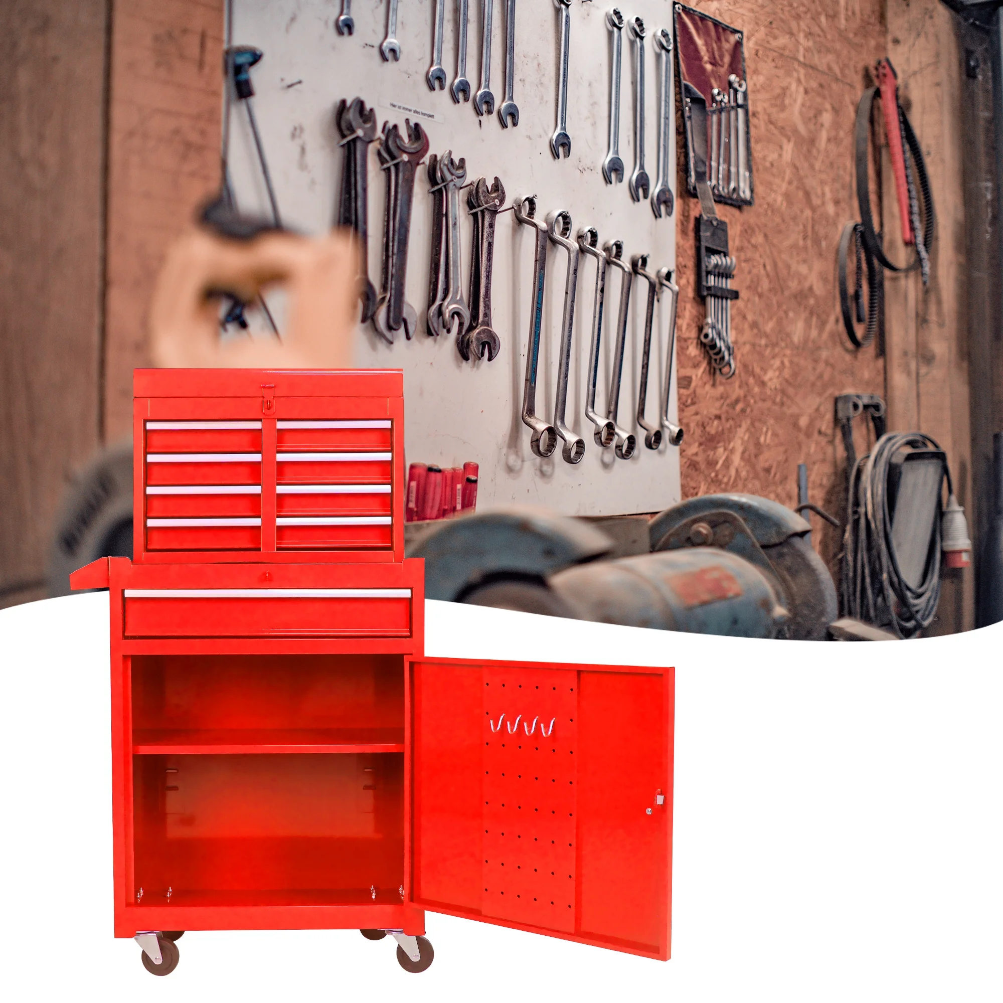 5-Drawer Rolling Tool Chest & Removable Tool Box with Locking System, Tool Box Organizer with 4 Wheels&Hooks, Large Capacity Garage Storage Cabinet for Warehouse and Repair Shop, Orange - Image 12