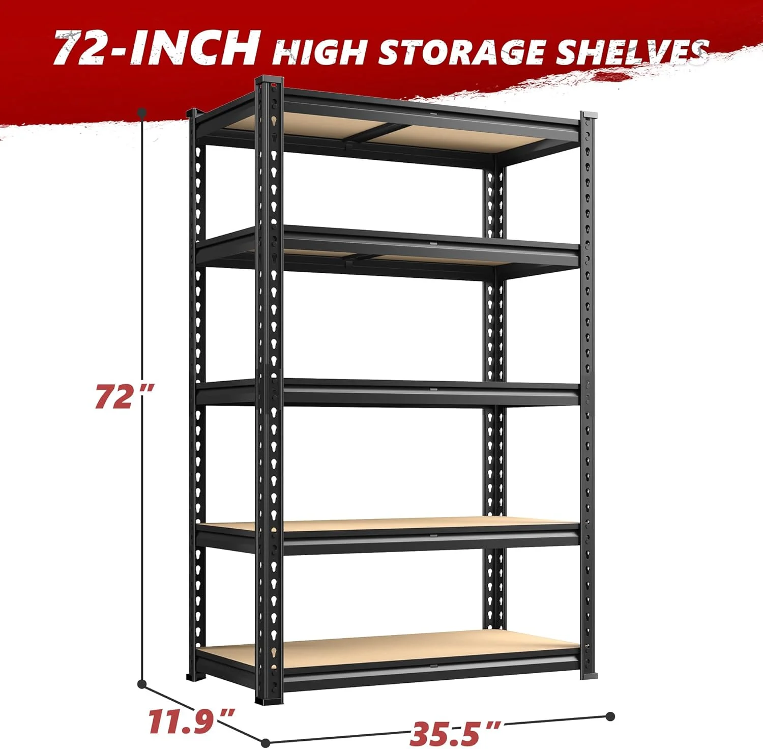Storage Shelves 5 Tier Garage Shelving Heavy Duty Adjustable Garage Shelves, Utility Rack Shelf, Shelving Units for Storage Warehouse Pantry Closet, 35.5" W x 11.9" D x 72" H, 4 Pack - Image 3