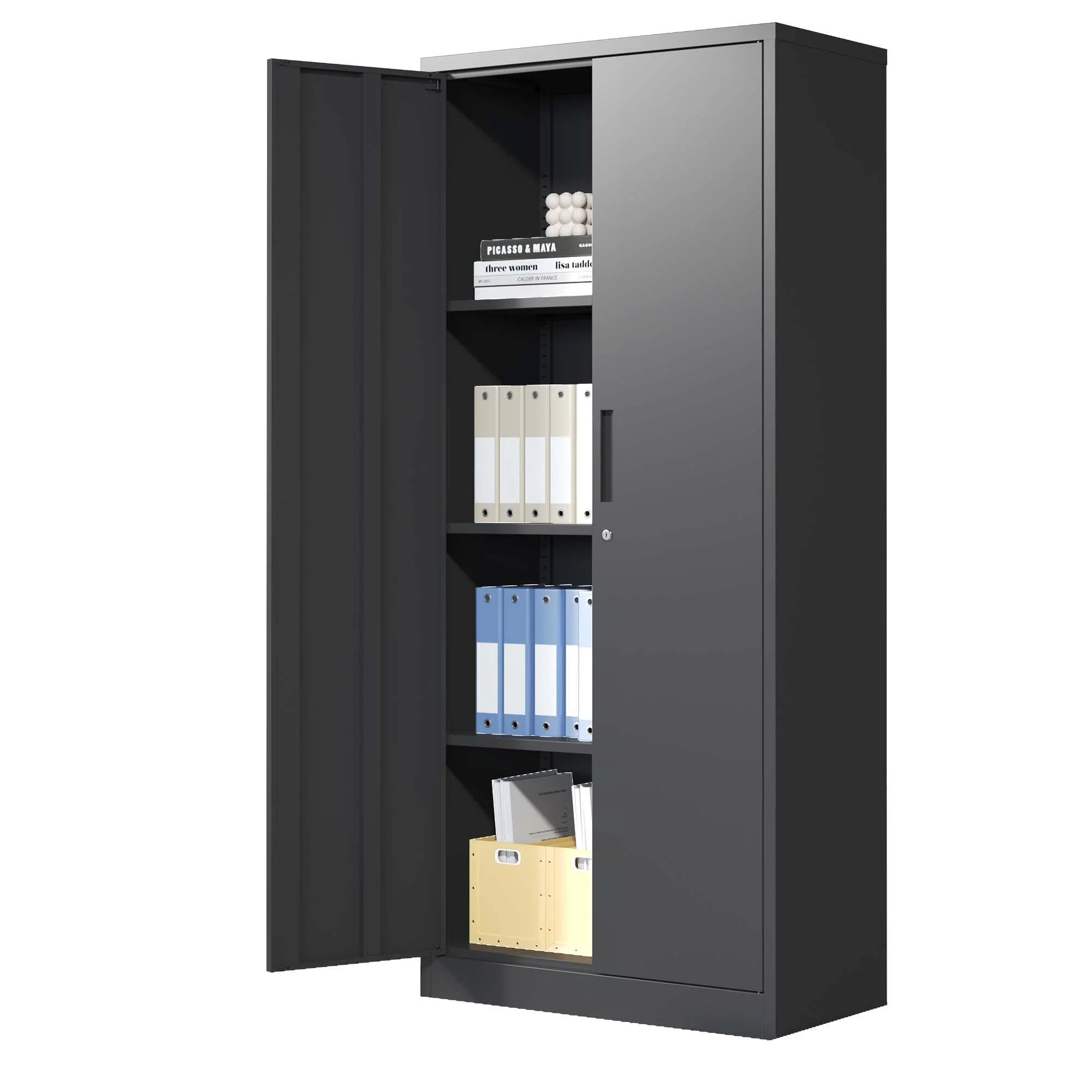 DUOSONG 71"H Metal Garage Storage Cabinet, Black Tool Steel Locking Cabinet With Doors And 3 Shelves, Tall Cabinets For Garage Storage Systems Lockable File Cabinet For Home Office, Classroom/Pantry - Image 4