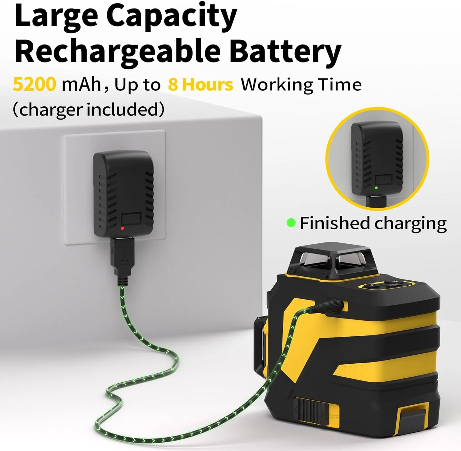 Laser Level, IKOVWUK 3x360- Cross Line Laser for Construction and Picture Hanging, 12 Green Lasers with Self-leveling, 65 ft Vertical & Horizontal Line, Level Tool with 5200 mAh Rechargeable Battery - Image 4