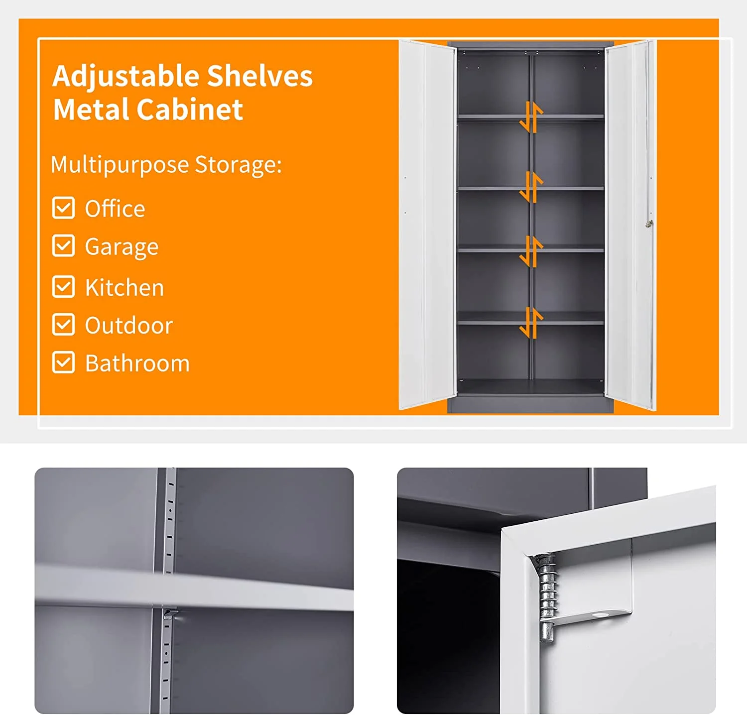 MIIIKO Metal Storage Cabinet with Locking Doors, Black Garage Lockable Steel Cabinets with 4 Doors and 5 Shelves for Home, Garage, Pantry Workshop Warehouse - Image 21