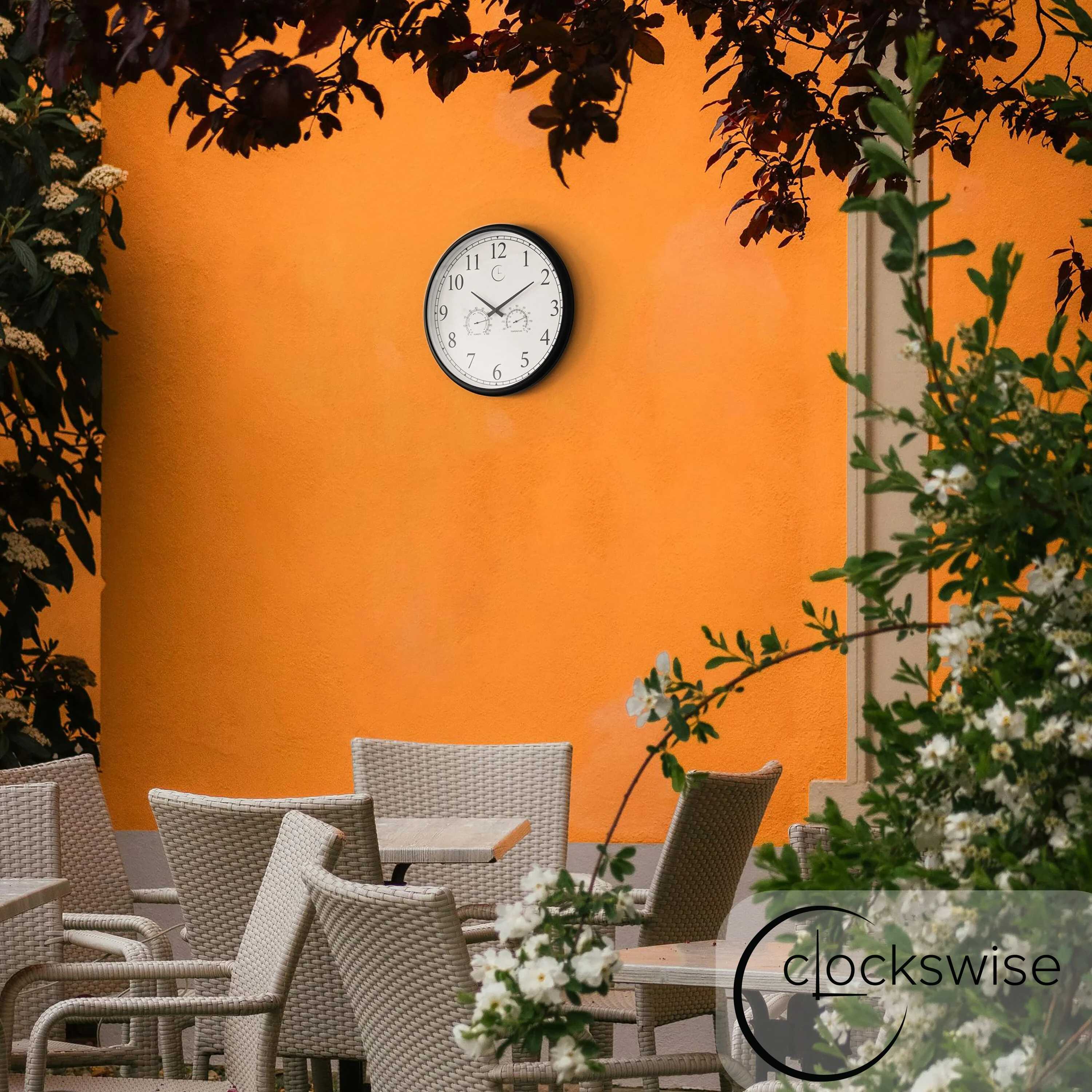 Large Outdoor Wall Clock with Thermometer, Waterproof Silent Garden Weather Station, Black - Image 20
