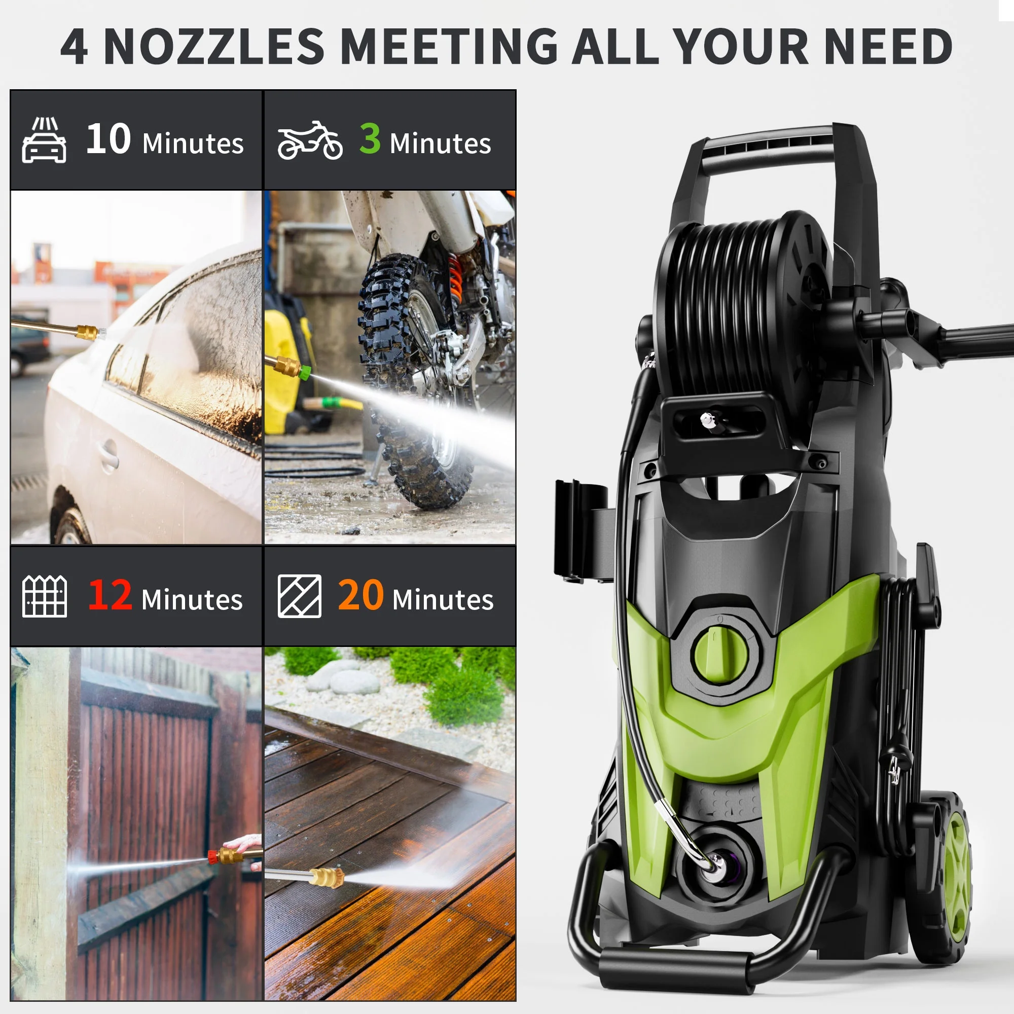 FOTING Electric Pressure Washer, 4500 PSI 3.2 GPM Power Washer with 4 Quick Connect Nozzles, High Pressure Cleaning Machine with Foam Cannon for Cars/Fences/Driveways/Patios/Home Cleaning - Image 6