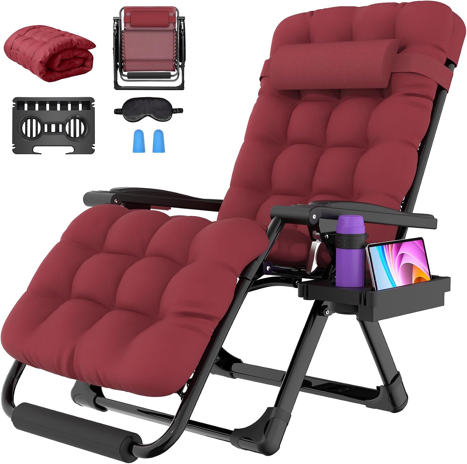 Oversized Zero Gravity Chair, 33In XXL Outdoor Recliner Chair w/ Removable Cushion & Headrest, Camping Lounge Chair w/ Upgraded Lock & Footrest, Reclining Patio Chairs for Indoor Outdoor, 500LBS - Image 7