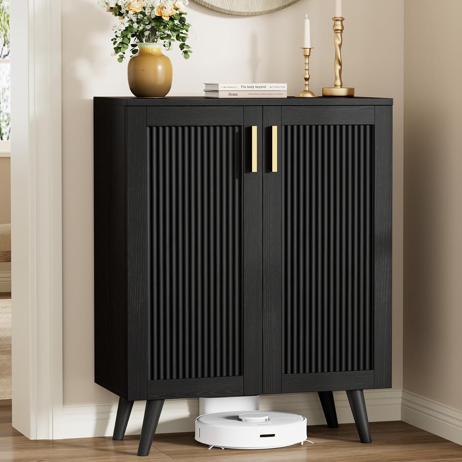Fluted Shoe Cabinet with Doors, 4-Tier Entryway Shoe Storage - Image 2