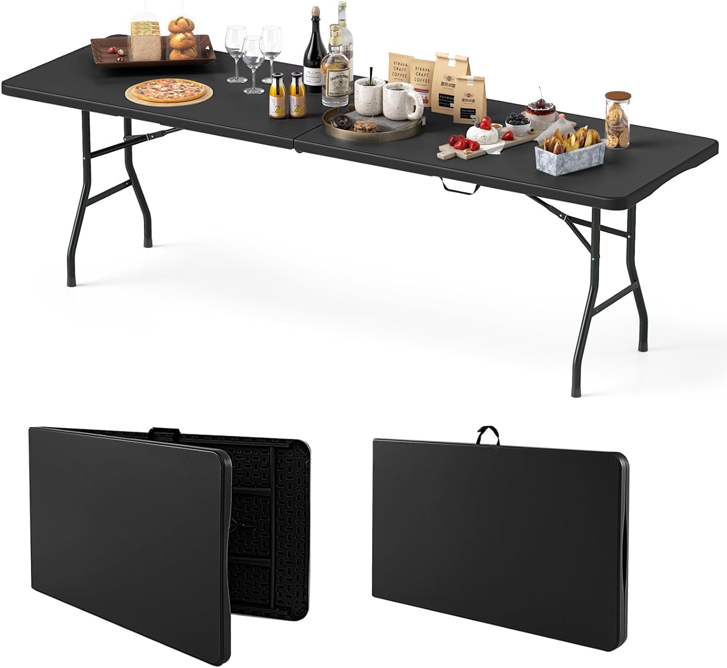 8FT Folding Table 350LBS – Heavy Duty Plastic Table with HDPE Top & Handle - Image 5