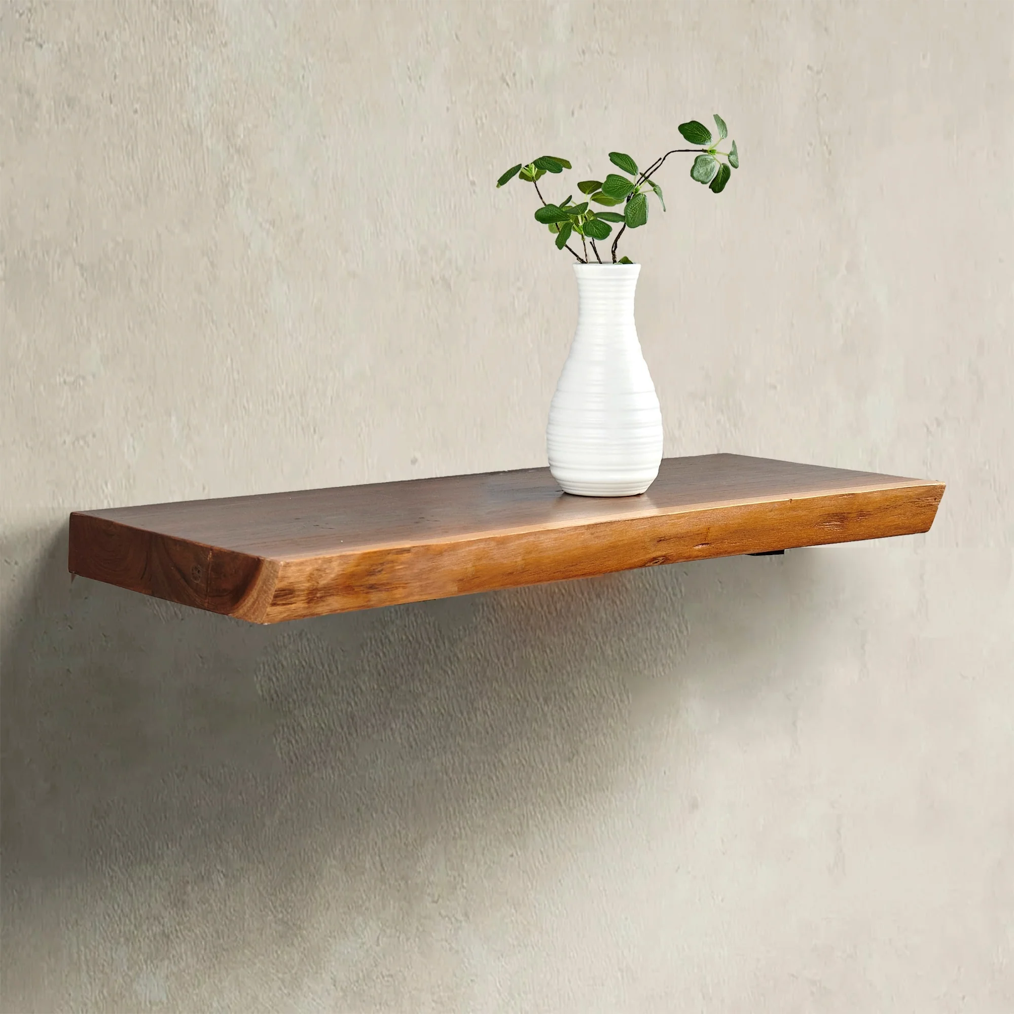 1 Piece Teak Wood Wall Shelf with Live Edge, Rustic Floating Shelf for Home Decor - Image 2