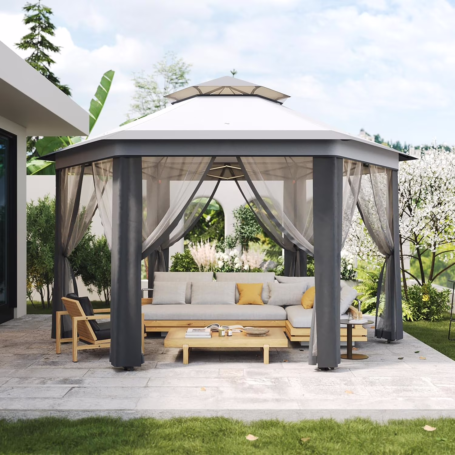 Pop Up Gazebo 13x13ft, Hexagonal Outdoor Canopy Shelter, Instant Patio Gazebo Tent with Mesh Netting and Strong Steel Frame for Patio Backyard Garden Wedding Party - Image 5