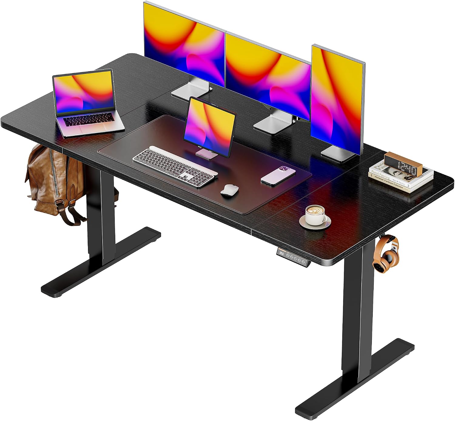 55 x 28 Large Electric Standing Desk, Height Adjustable Computer Desk, 27.6" Deep Desktop, Stand up Gaming Office Desk with 2 Hooks, 3 Preset Heights, for Home Office, Rustic Brown - Image 12