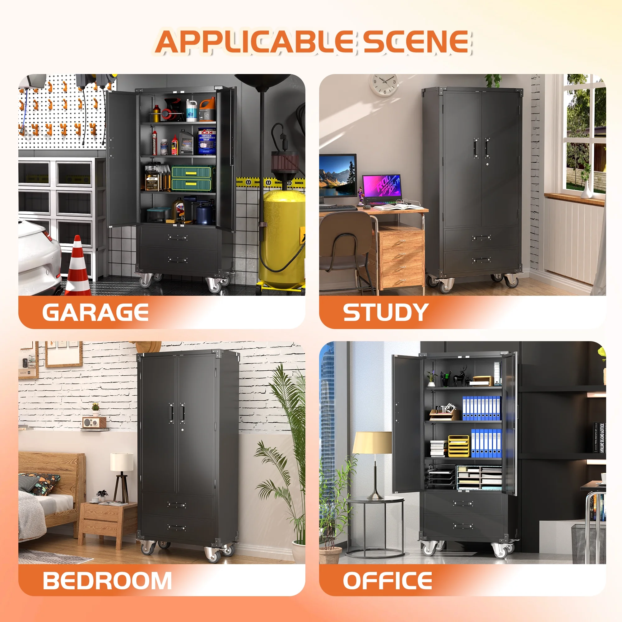 GangMei 71 Inches Tall Metal Garage Storage Cabinets with 5 Adjustable Shelves & Pegboards, Lockable Steel Black Storage Cabinet with Doors for Office, Home, School, Shops, Garage, Assembly required - Image 65