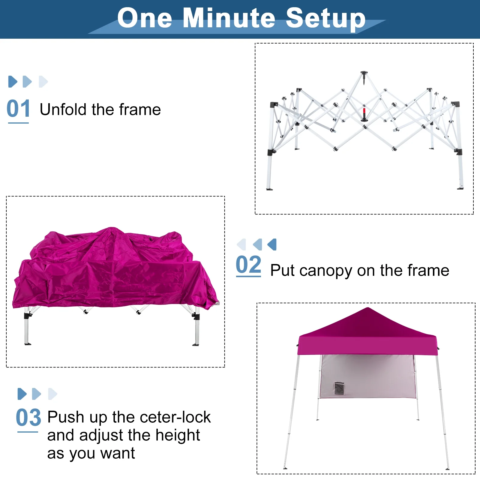 6x6ft Pop Up Canopy Tent - Portable Waterproof Gazebo for Camping & Patio Use, Easy Setup with Carry Bag & Slant Legs, Pink - Image 7