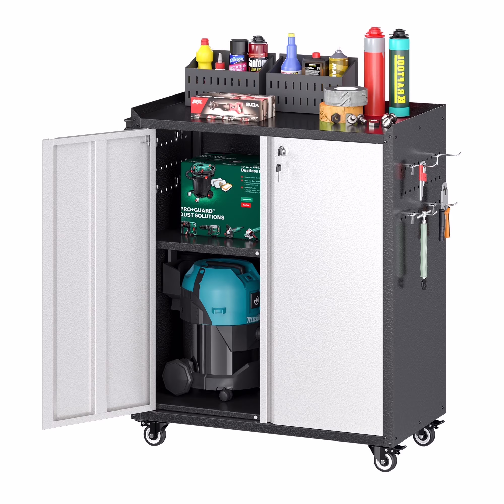 Gaeanet Rolling Tool Storage Cabinet with 5 Adjustable Shelves and Pegboard,Metal Garage Storage Cabinet with Wheels for Garage Home Office Utility Room,71" H-32" W-16" D,Required Assembly, Black - Image 5
