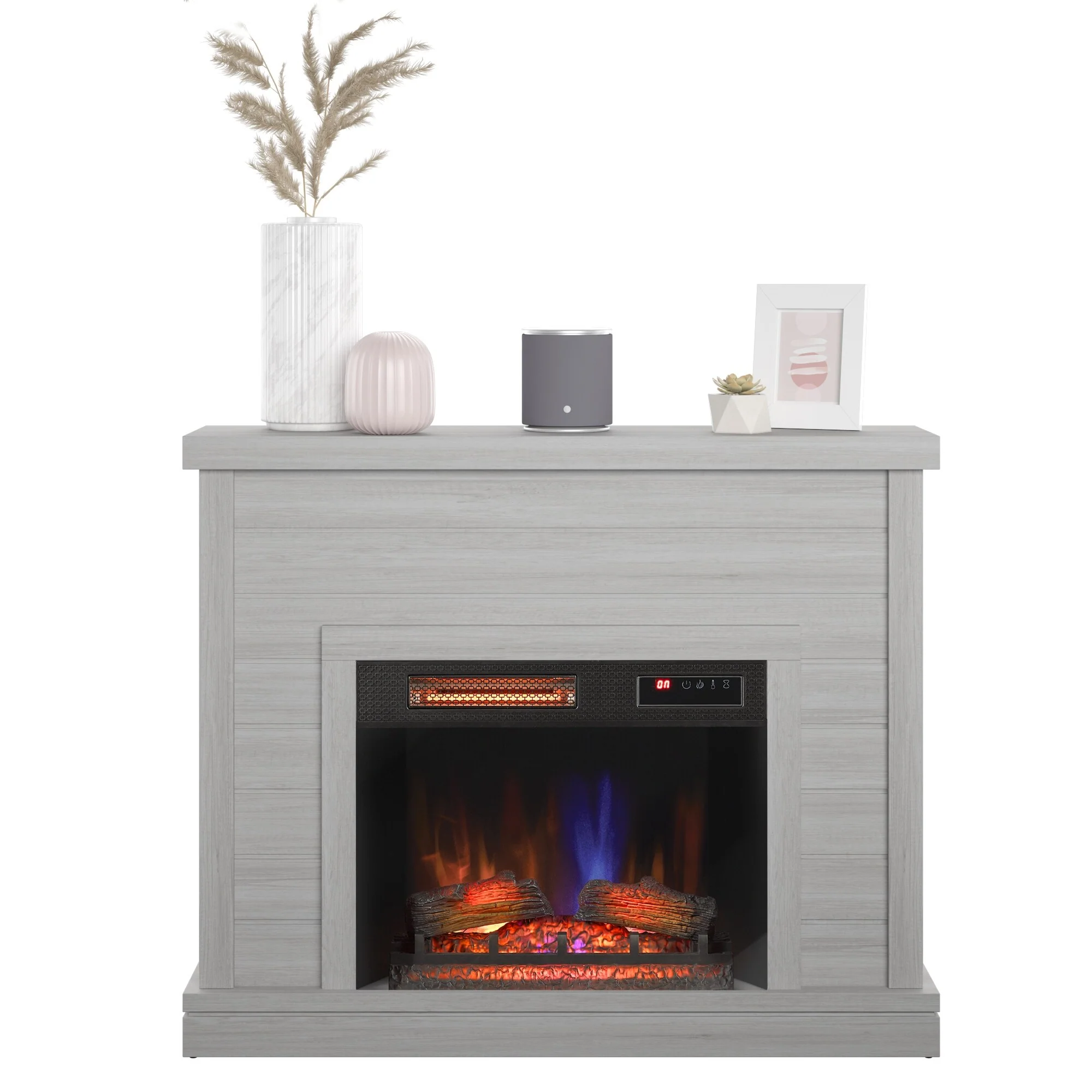 52" Shiplap Wall Fireplace Mantel, Modern Electric Fireplace with 3D Flame Effect Insert for Home Decor - Image 8