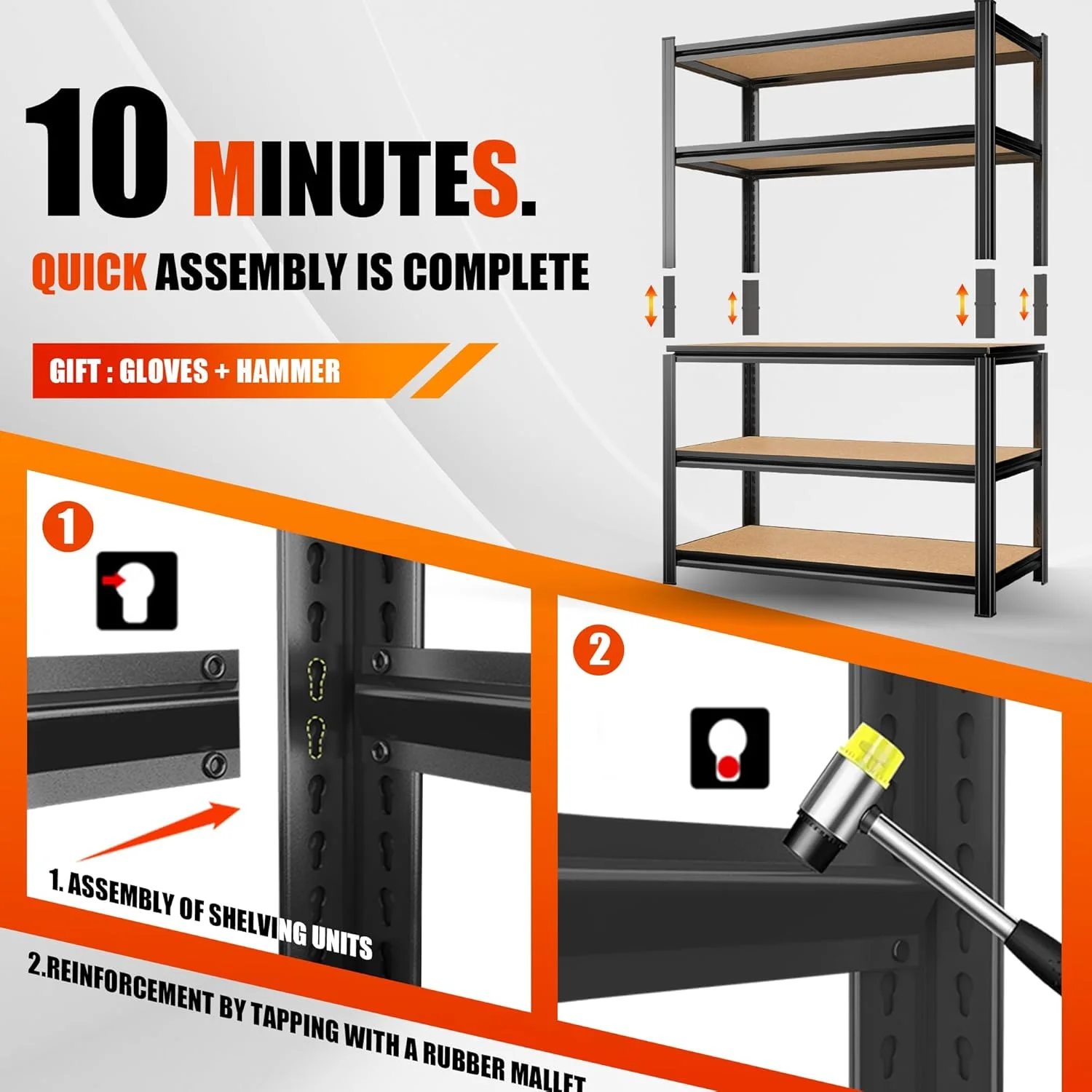 Garage Shelving Heavy Duty Storage Racks Easy to Assemble 5 Tier Adjustable Metal Shelving Racks Garage Storage Racks for Garages,Basements and Warehouses (12" D x 30" W x 57.5" H) - Image 5